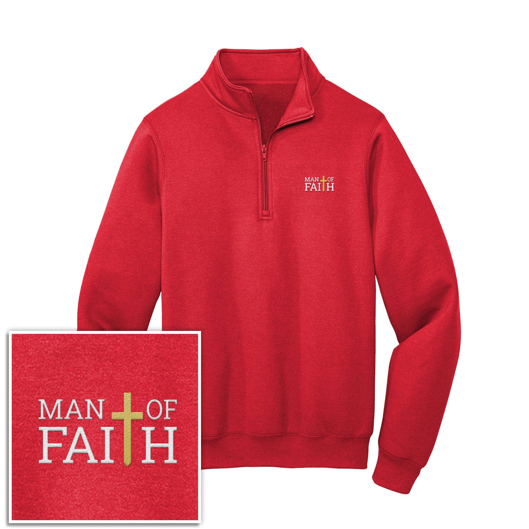 EDGE Printed Products Apparel Red / S Man Of Faith 1/4-Zip Pullover Sweatshirt