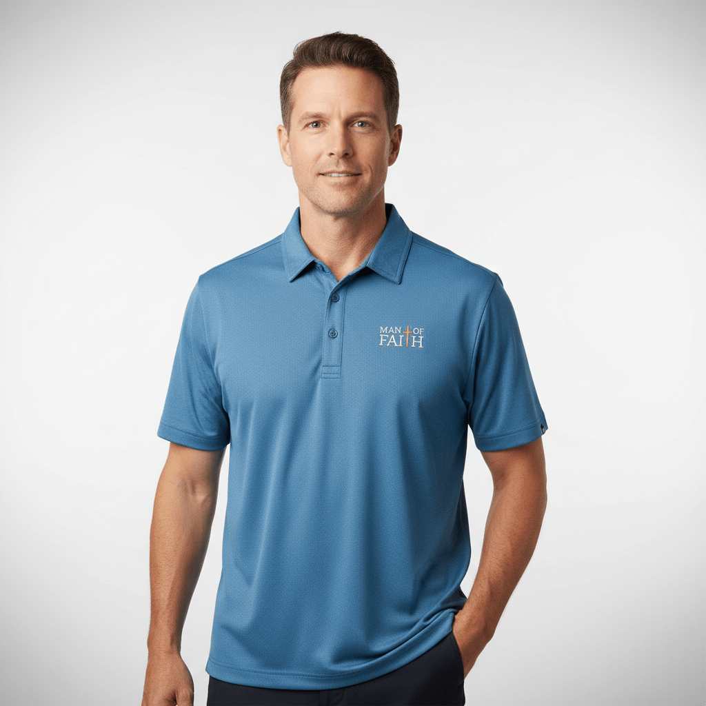EDGE Printed Products Apparel TravisMathew Coto Performance Polo / Federal Blue / S Man Of Faith TravisMathew Polo