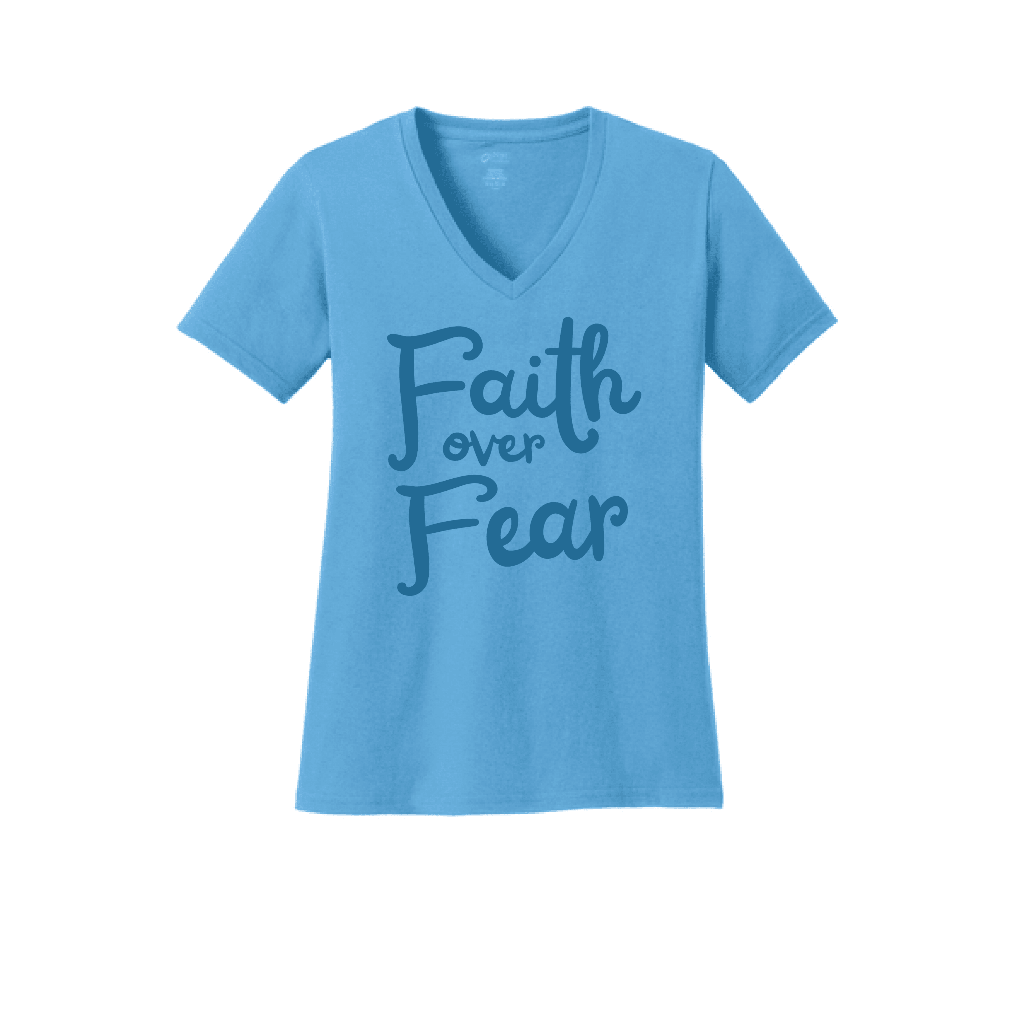EDGE Printed Products Apparel Women's Core Cotton V-Neck Tee / Aquatic Blue / XS Faith Over Fear Women's V-Neck Tee