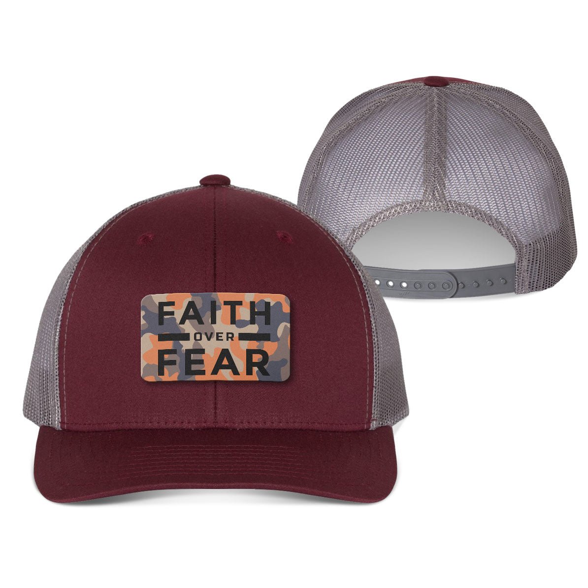 Faith Over Fear Orange Camo Patch Fall Collection Hats - Our True God