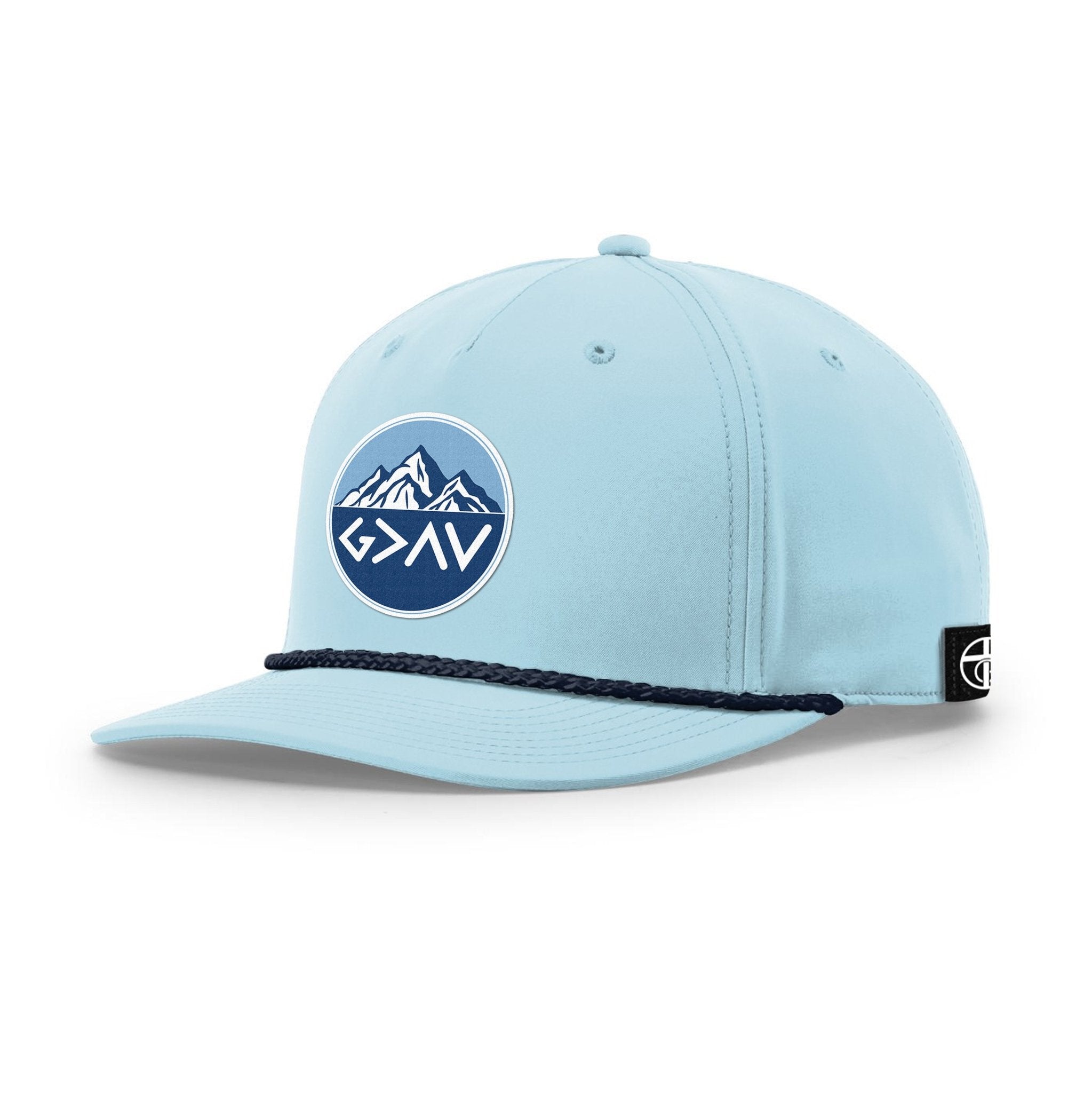 God Is Greater Than The Highs And Lows Mountain Blue Circle Patch Rope Hats - Our True God