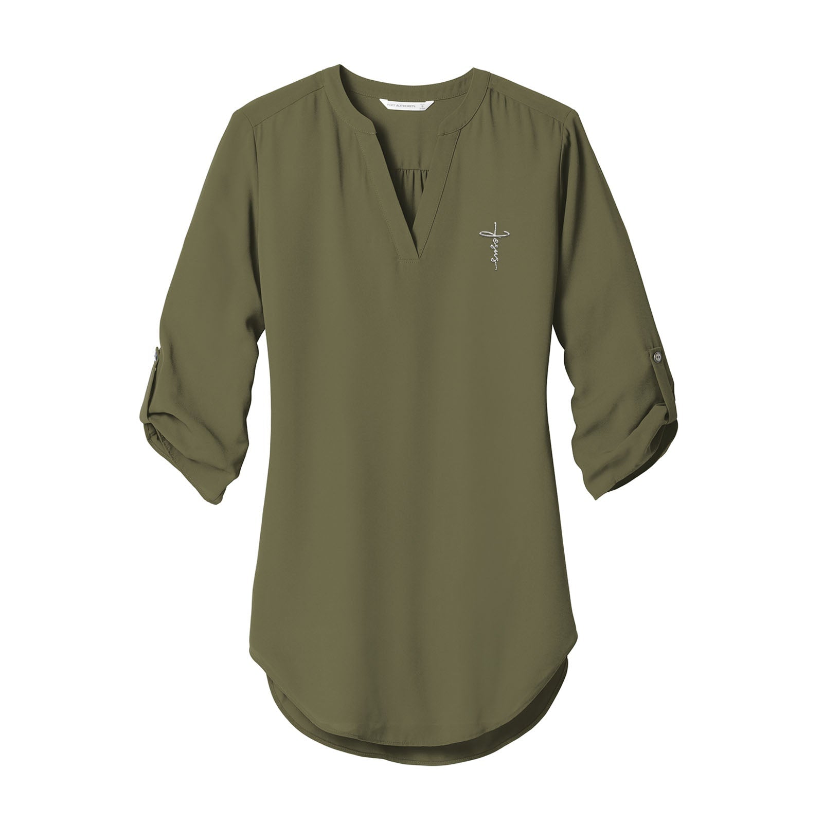 Jesus Cross Women's 3/4 Sleeve Tunic Blouse - Our True God