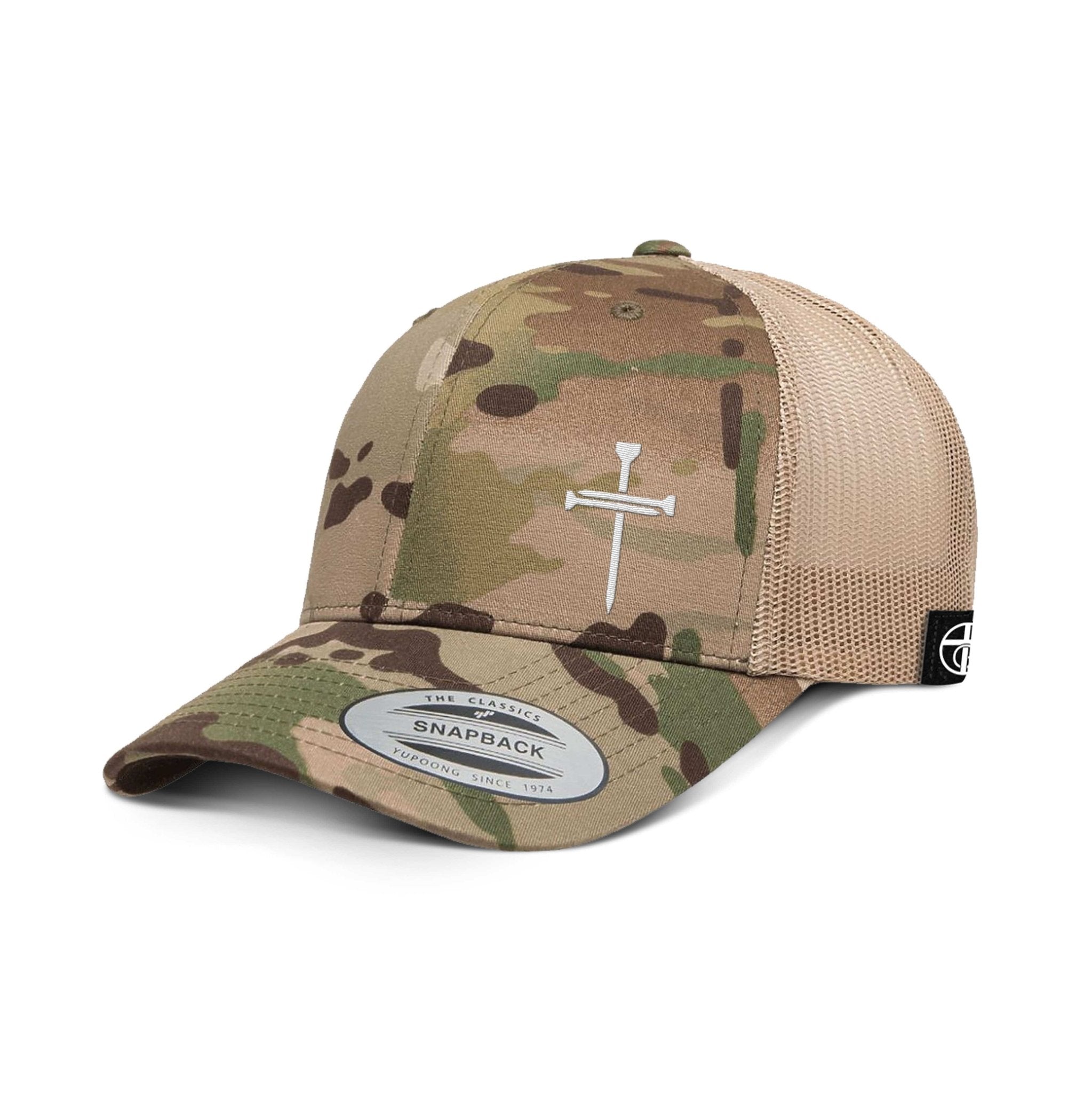 Nail Cross Lower Left Camo Hats - Our True God