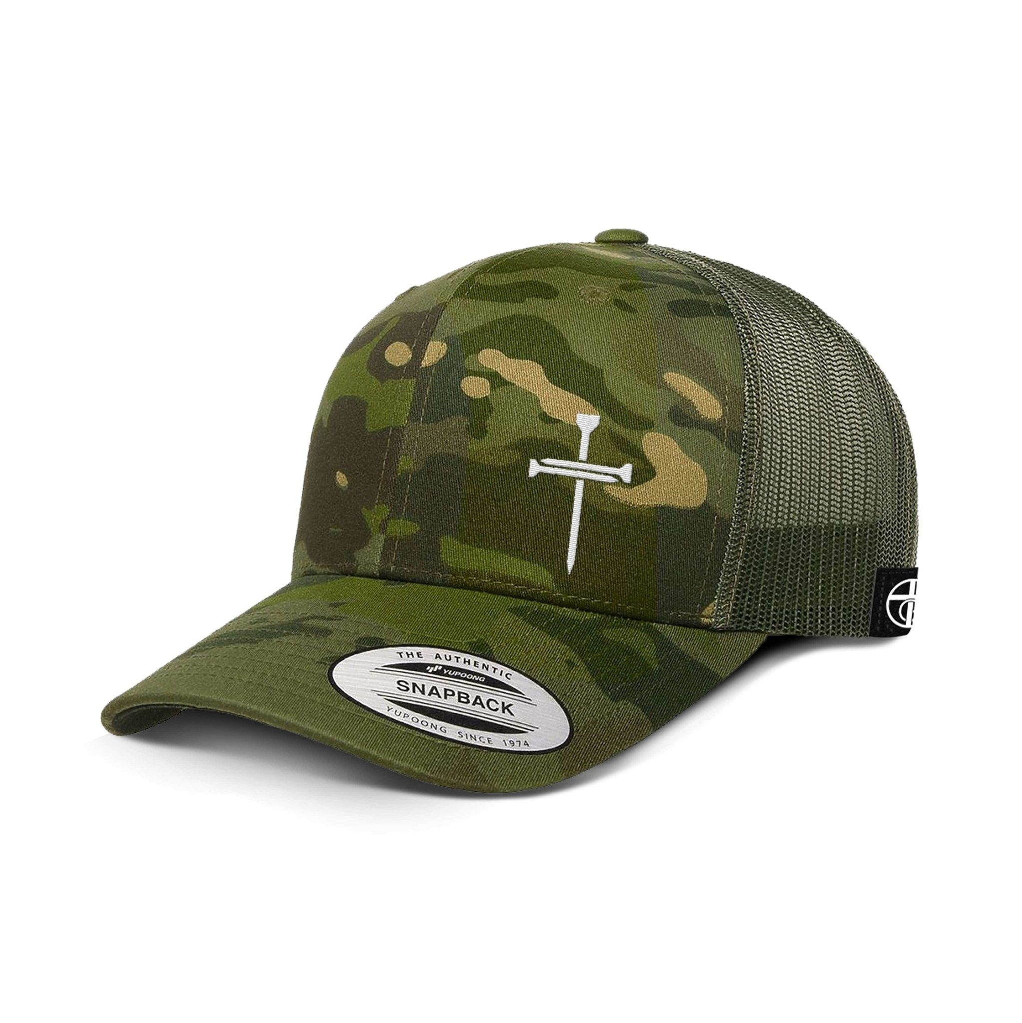 Nail Cross Lower Left Camo Hats - Our True God