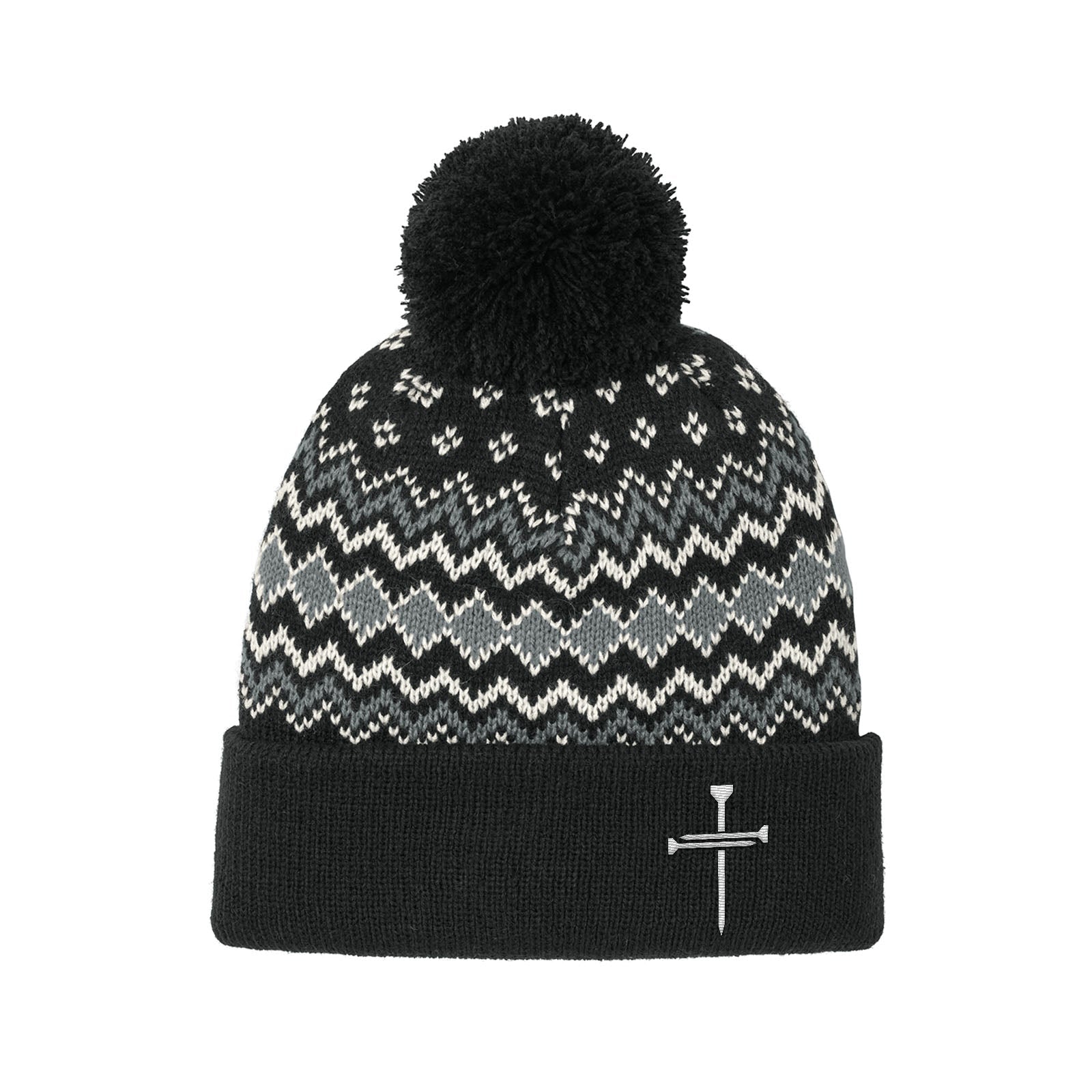 Nail Cross Lower Left Knit Pom Beanies - Our True God