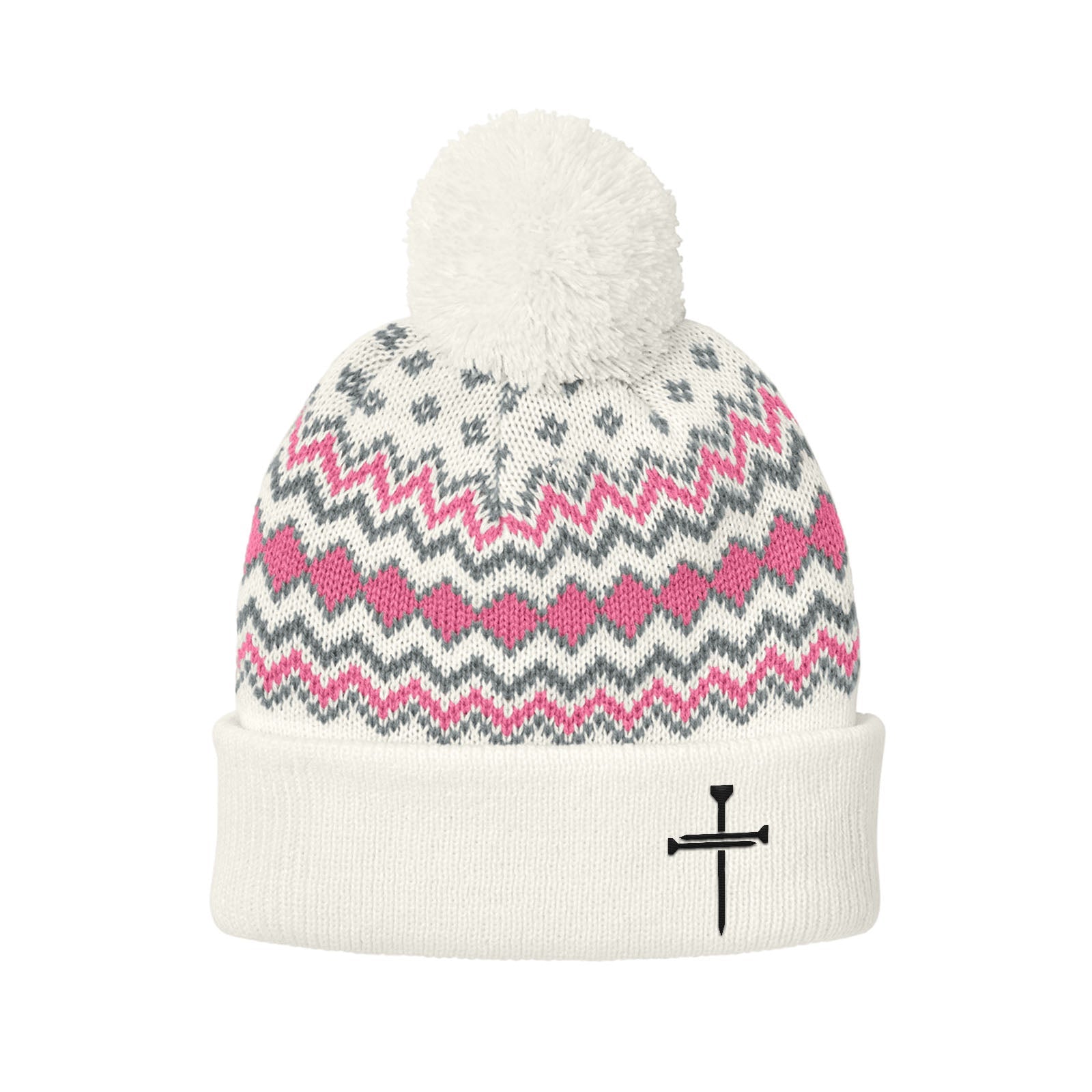 Nail Cross Lower Left Knit Pom Beanies - Our True God