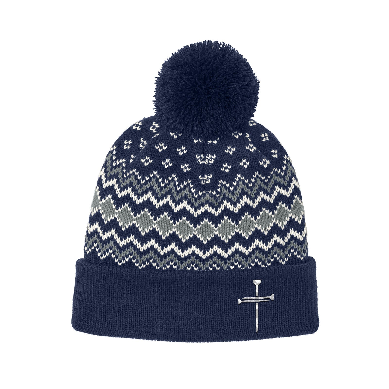 Nail Cross Lower Left Knit Pom Beanies - Our True God