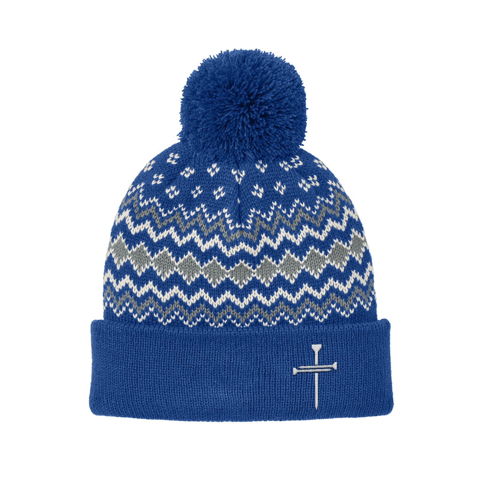 Nail Cross Lower Left Knit Pom Beanies - Our True God