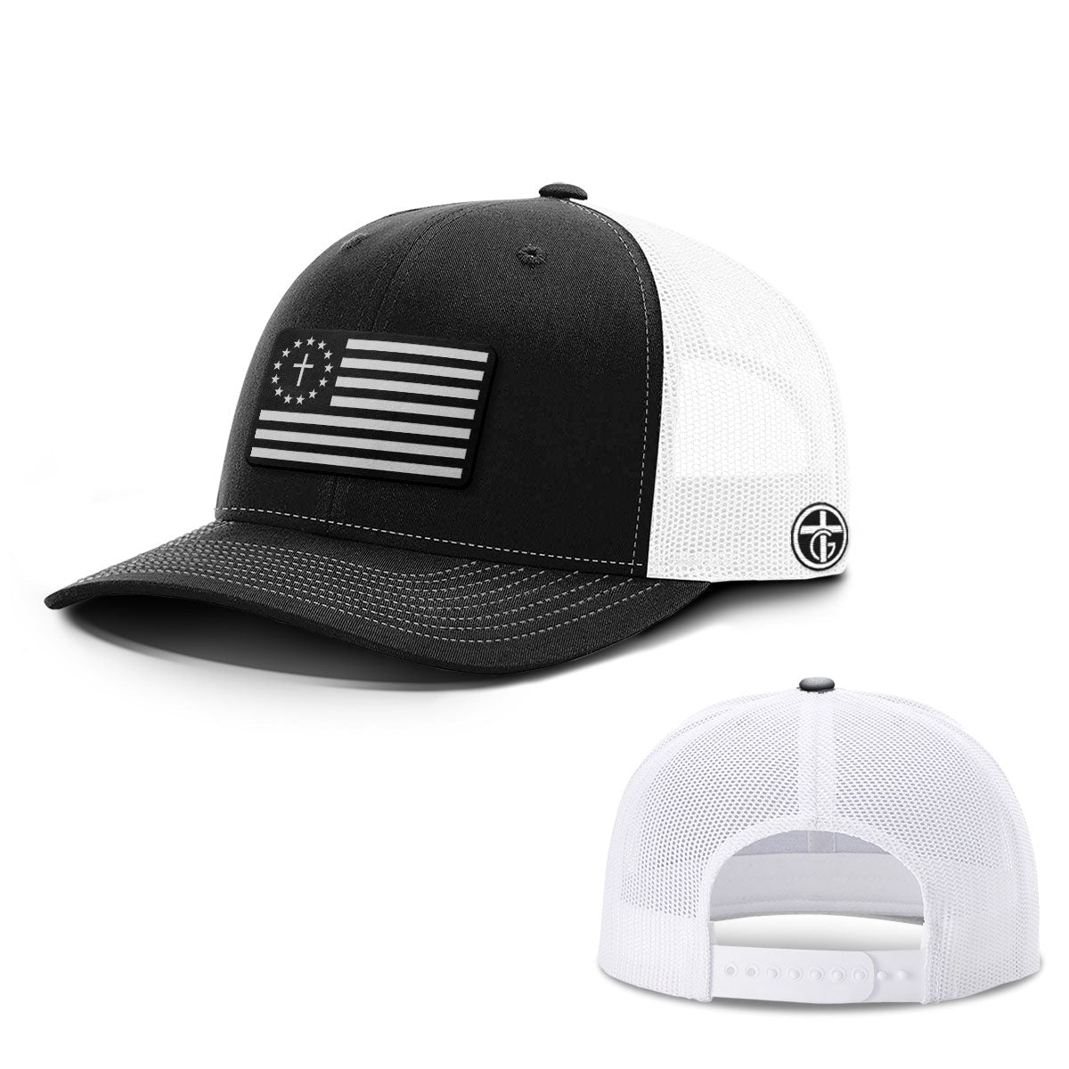 One Nation Under God White Leather Patch Hat - Snapback & Flexfit - Our True God