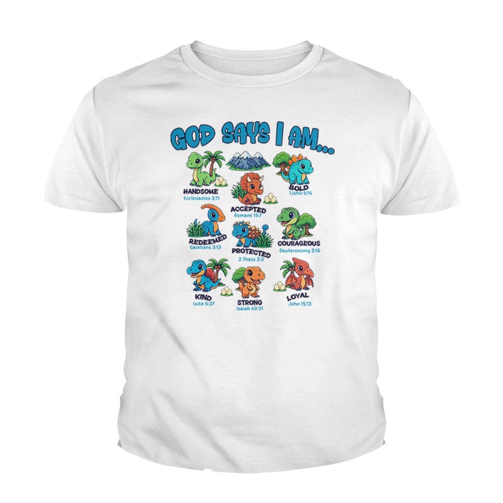 Our True God Apparel God says I am Dinosaurs Kids Shirts
