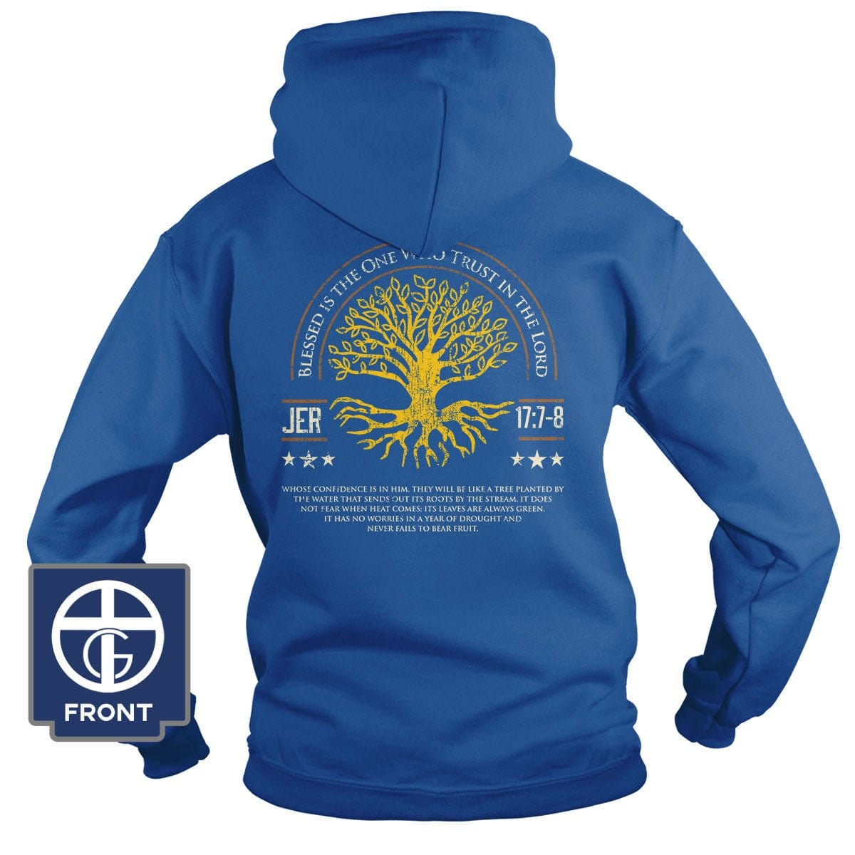 Our True God Apparel Hoodie / Royal Blue / S Blessed Is The One Who Trust In The Lord Hoodie (Back Print)