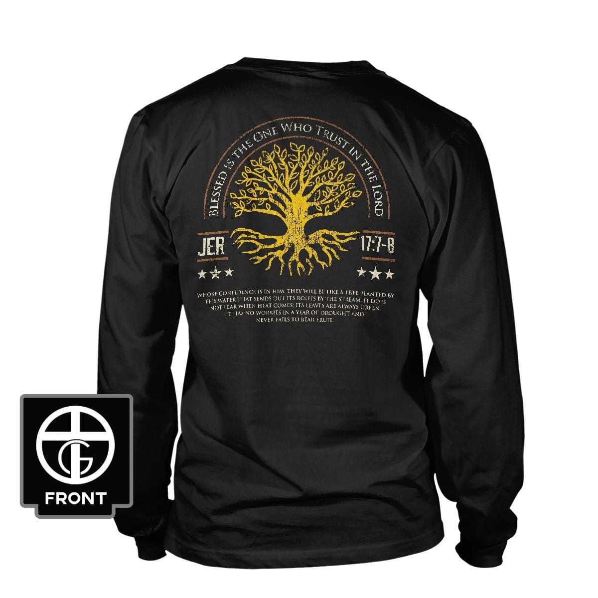 Our True God Apparel Long Sleeves / Black / S Blessed Is The One Who Trust In The Lord Long Sleeve T-Shirt (Back Print)