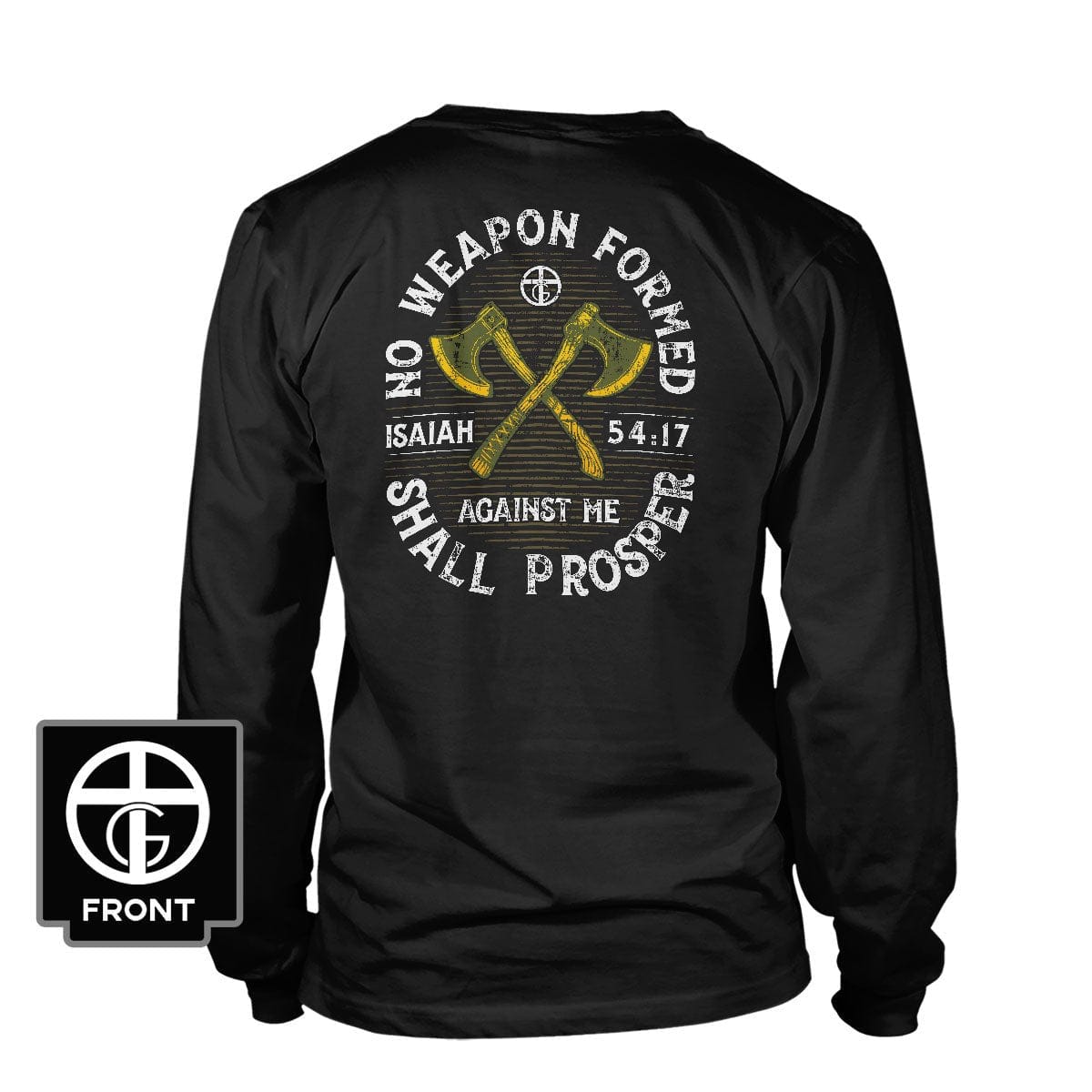 Our True God Apparel Long Sleeves / Black / S No Weapon Formed Shall Prosper - Isaiah 54:17 Long Sleeve T-Shirt