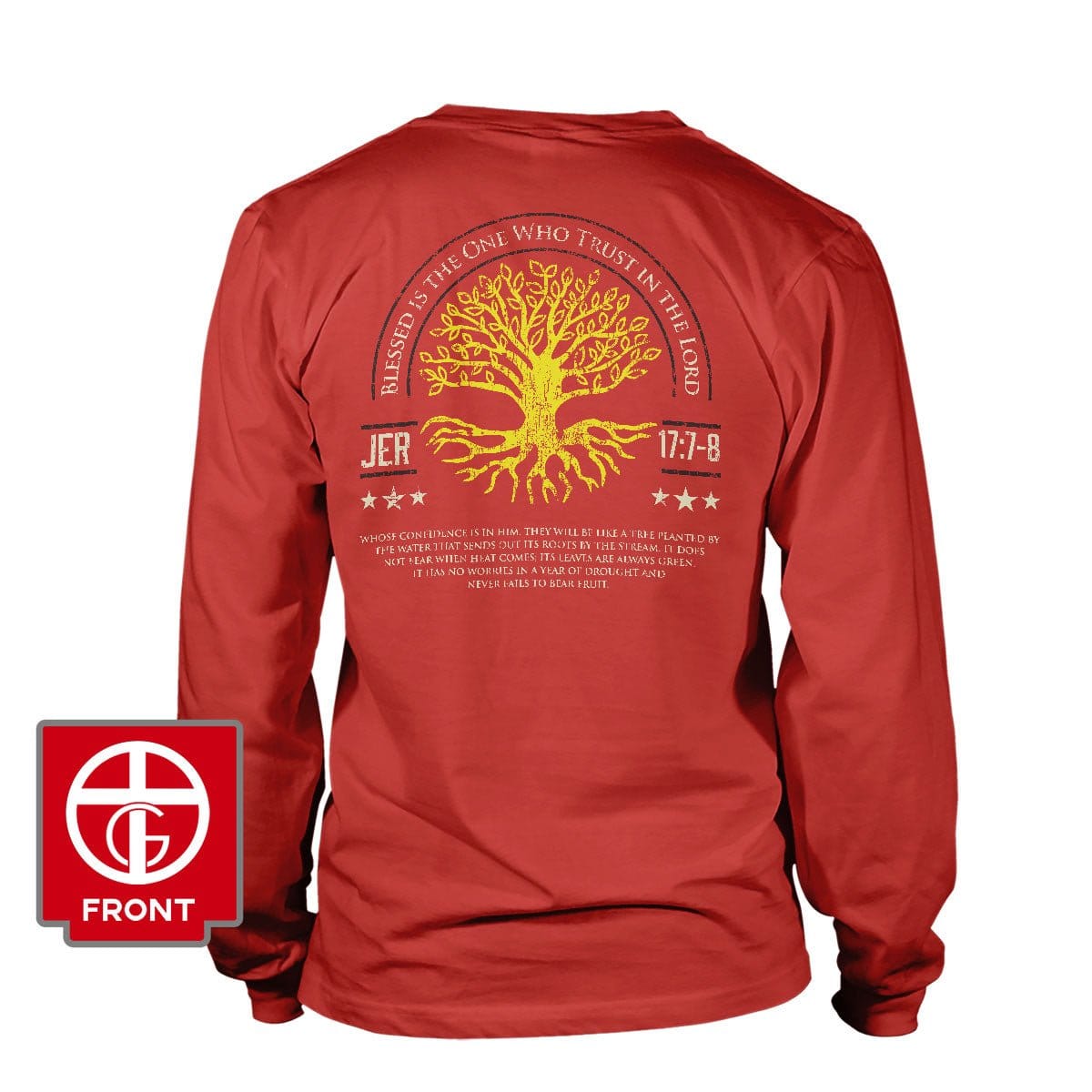 Our True God Apparel Long Sleeves / Red / S Blessed Is The One Who Trust In The Lord Long Sleeve T-Shirt (Back Print)