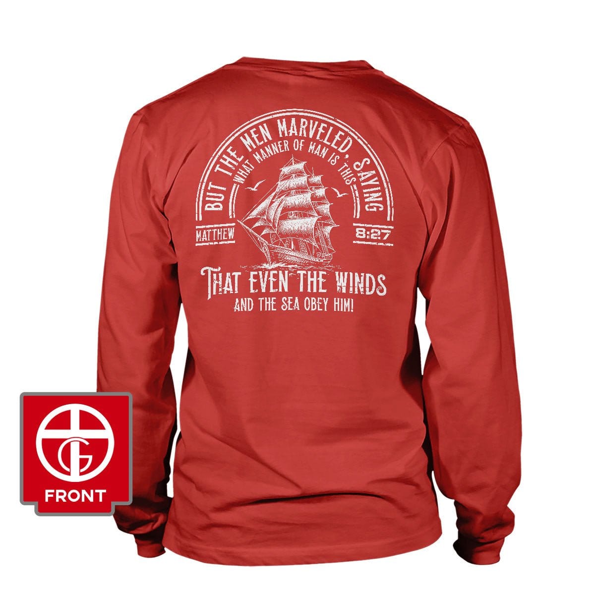 Our True God Apparel Long Sleeves / Red / S But The Men Marveled - Matthew 8:27 Long Sleeve T-Shirt (Back Print)