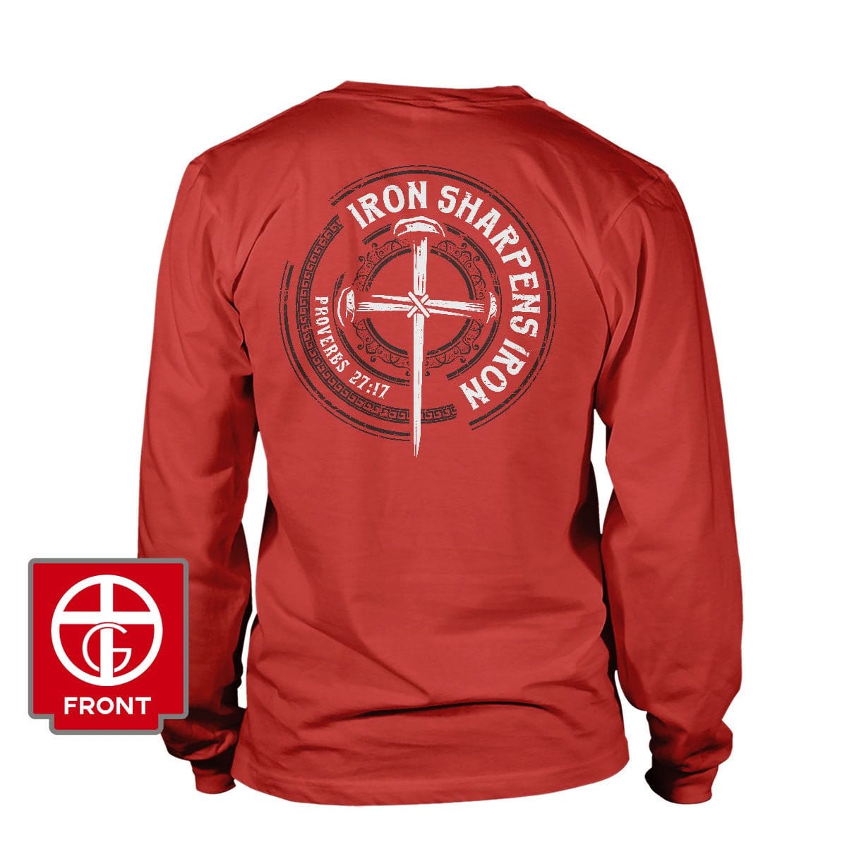 Our True God Apparel Long Sleeves / Red / S Iron Sharpens Iron - Proverbs 27:17 Long Sleeve T-Shirt (Back Print)