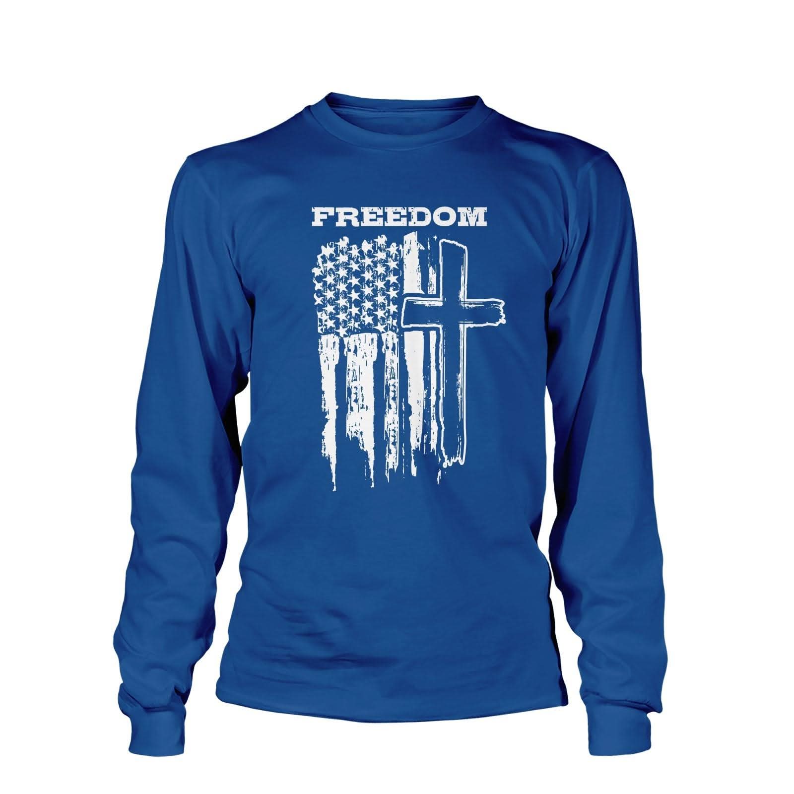 Our True God Apparel Long Sleeves / Royal Blue / S Freedom Cross Vertical Flag Long Sleeve T-Shirt