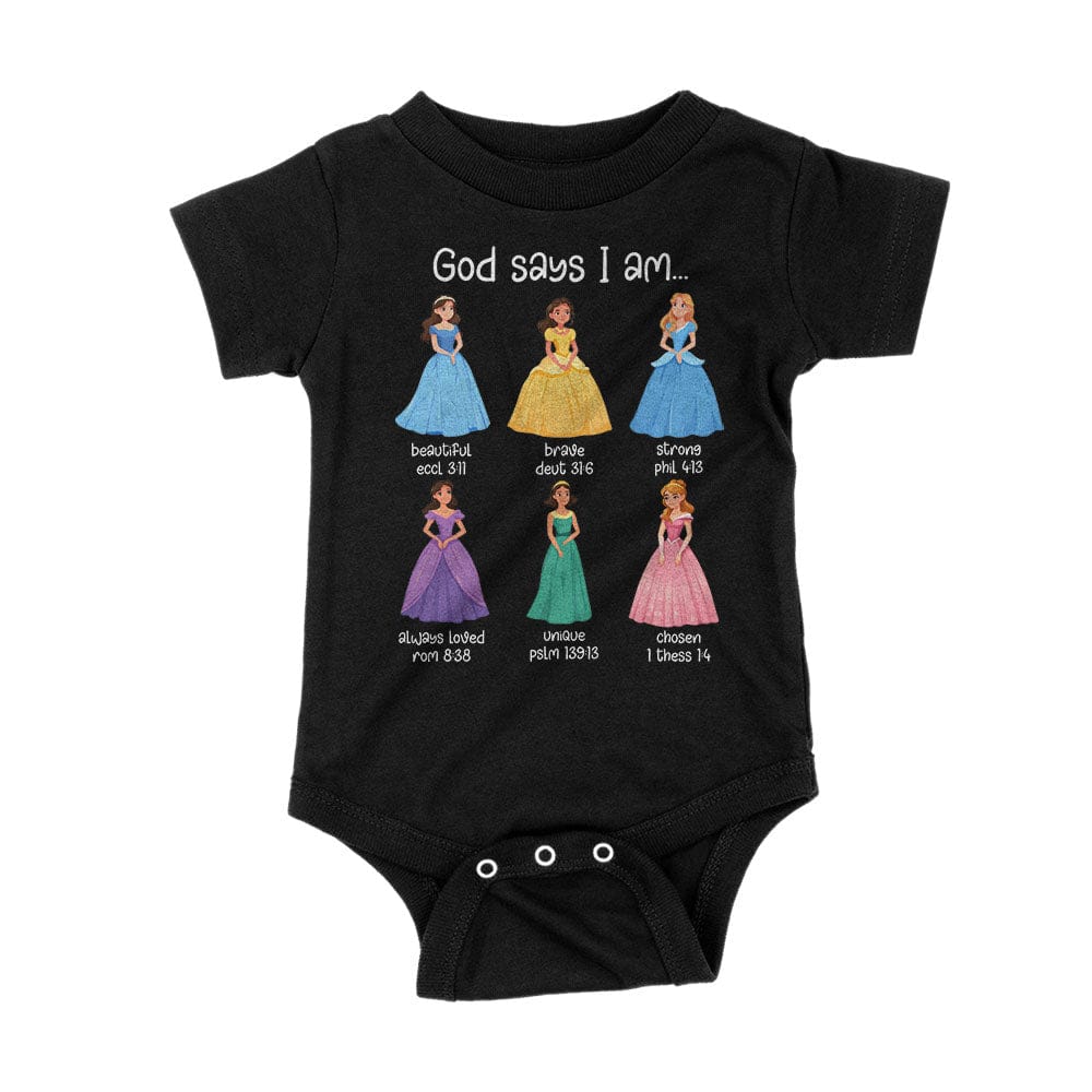 Our True God Apparel Onesie / Black / NB God Says I Am Princess Kids Shirts