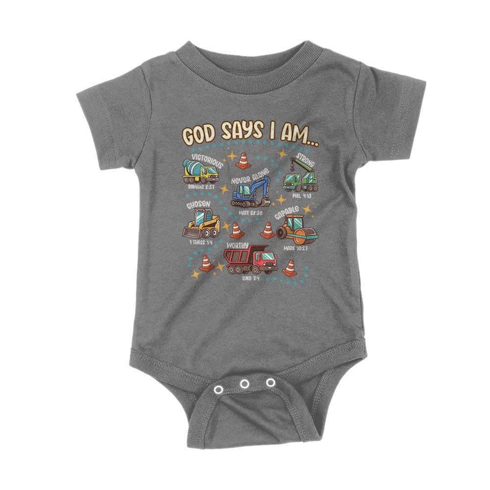 Our True God Apparel Onesie / Charcoal / NB God says I am.. Kids Shirts