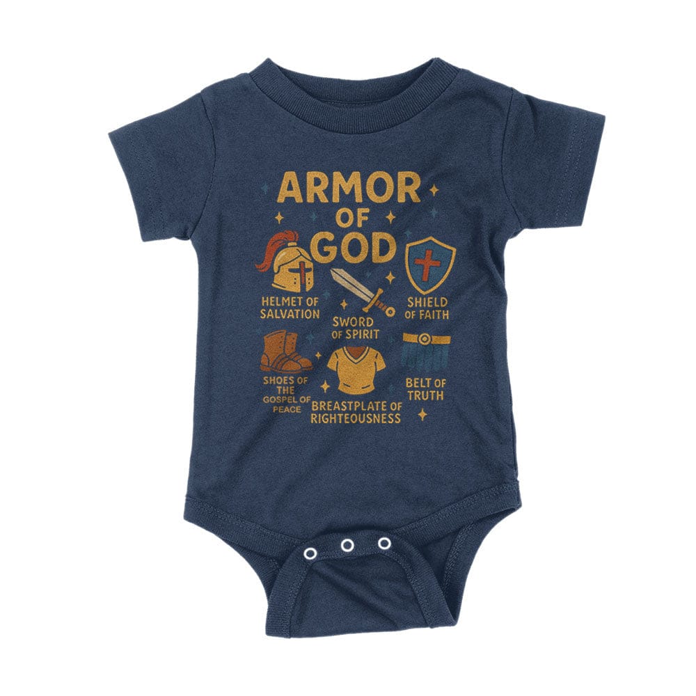 Our True God Apparel Onesie / Navy Blue / NB Armor of God Kids Shirts