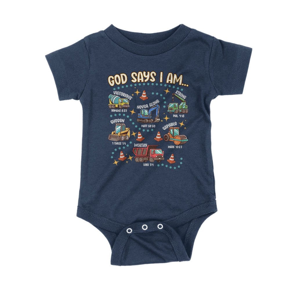 Our True God Apparel Onesie / Navy Blue / NB God says I am.. Kids Shirts