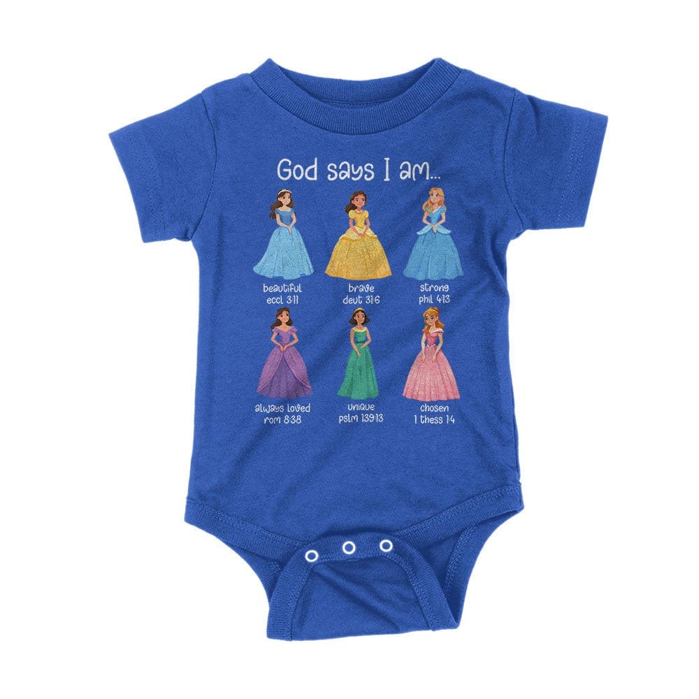 Our True God Apparel Onesie / Royal Blue / NB God Says I Am Princess Kids Shirts