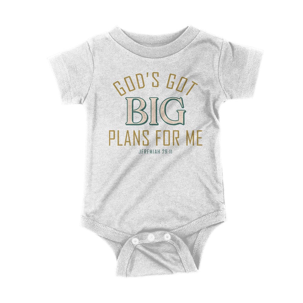 Our True God Apparel Onesie / White / NB God's Got Big Plans For Me - Jeremiah 29:11 Kids Shirts