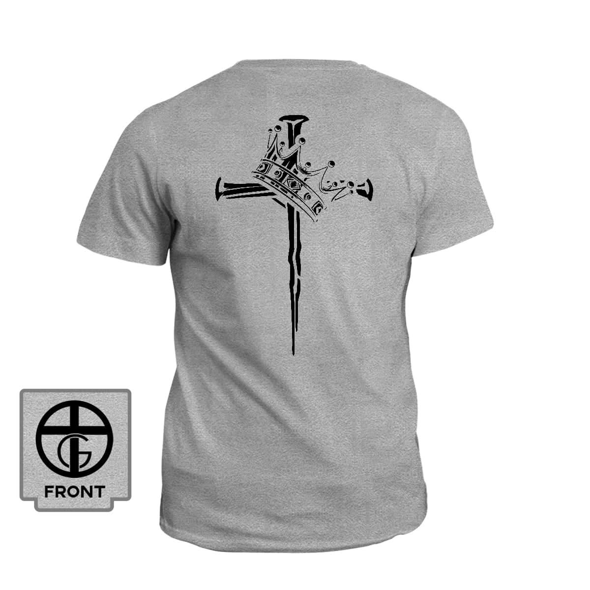 Our True God Apparel T-Shirt / Grey / S Cross and Crown (Back Print)