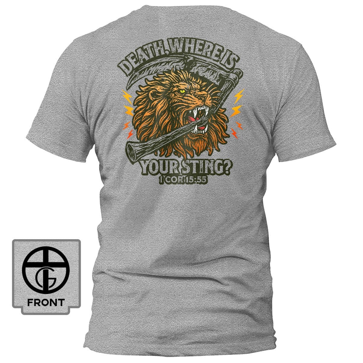 Our True God Apparel T-Shirt / Grey / S Death, Where is your Sting? - 1 COR 15:55 T-Shirt