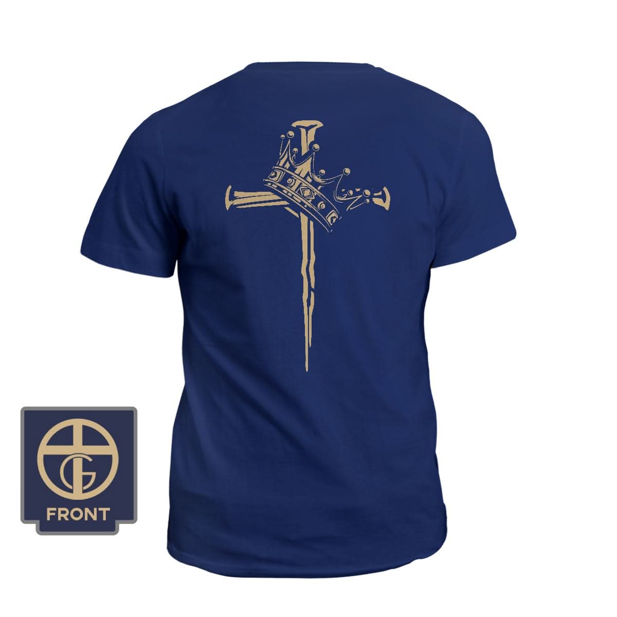 Our True God Apparel T-Shirt / Navy / S Cross and Crown (Back Print)