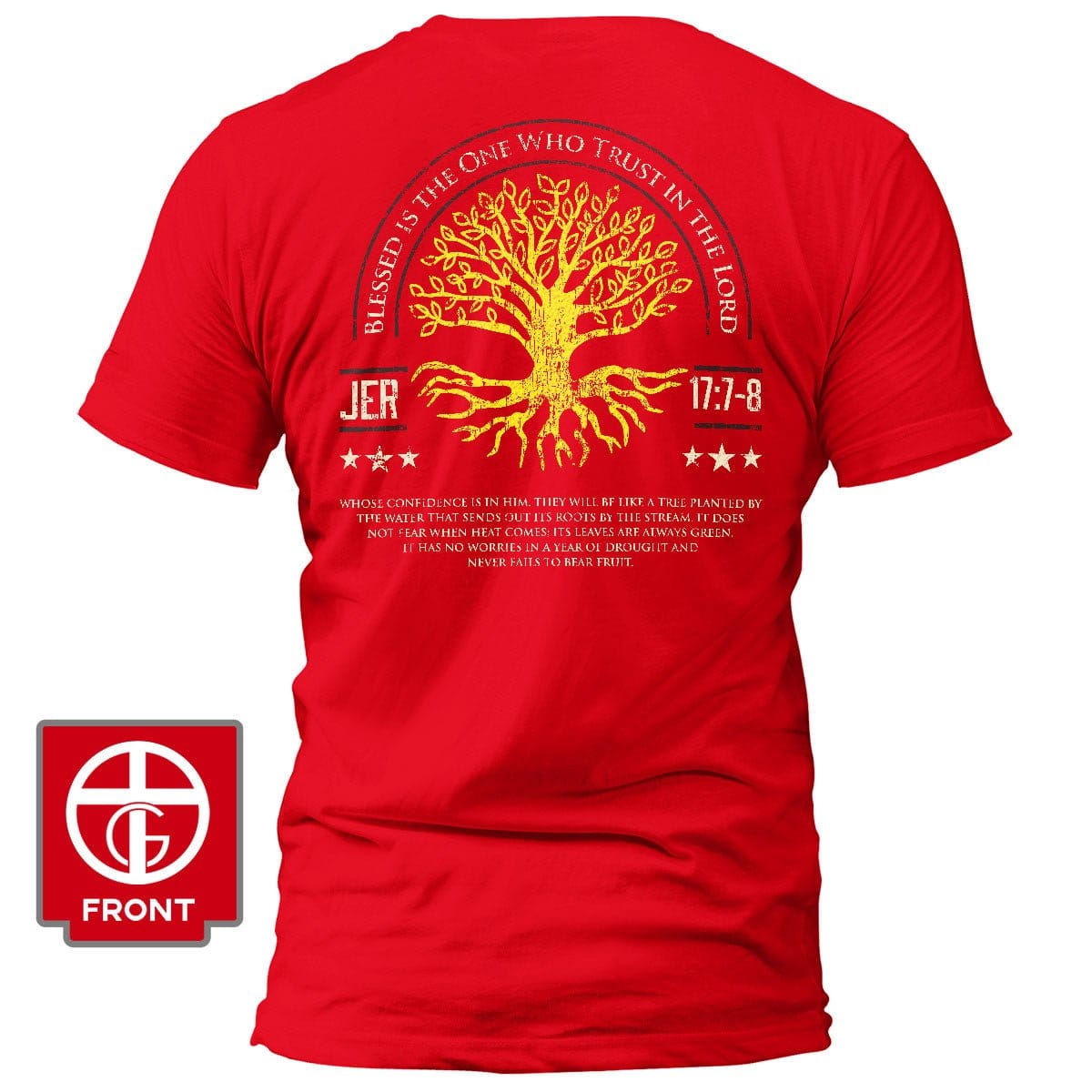 Our True God Apparel T-Shirt / Red / S Blessed Is The One Who Trust In The Lord T-Shirt (Back Print)