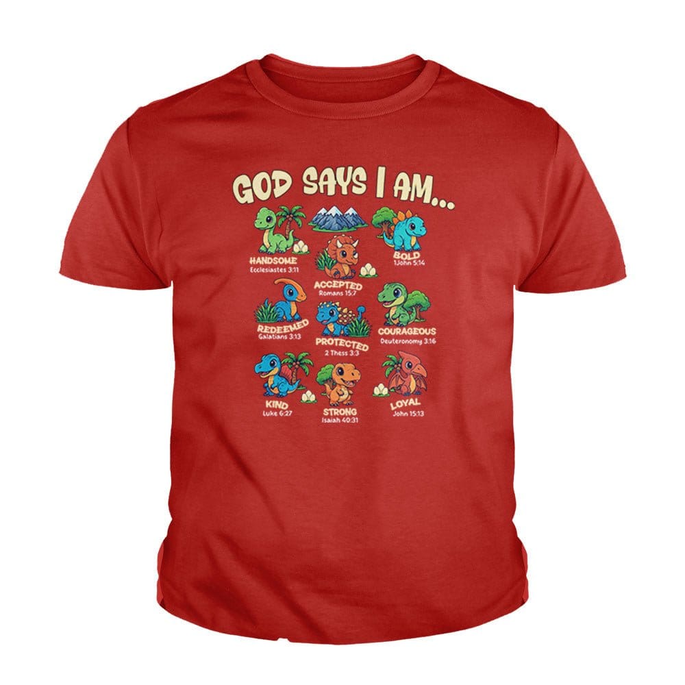 Our True God Apparel Youth / Red / XS God says I am Dinosaurs Kids Shirts
