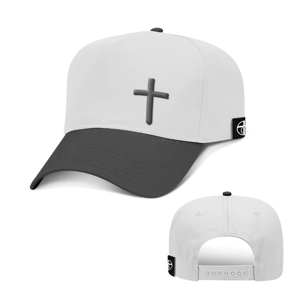 Cross Lower Left Two Tone Hat, Baseball in Black and White