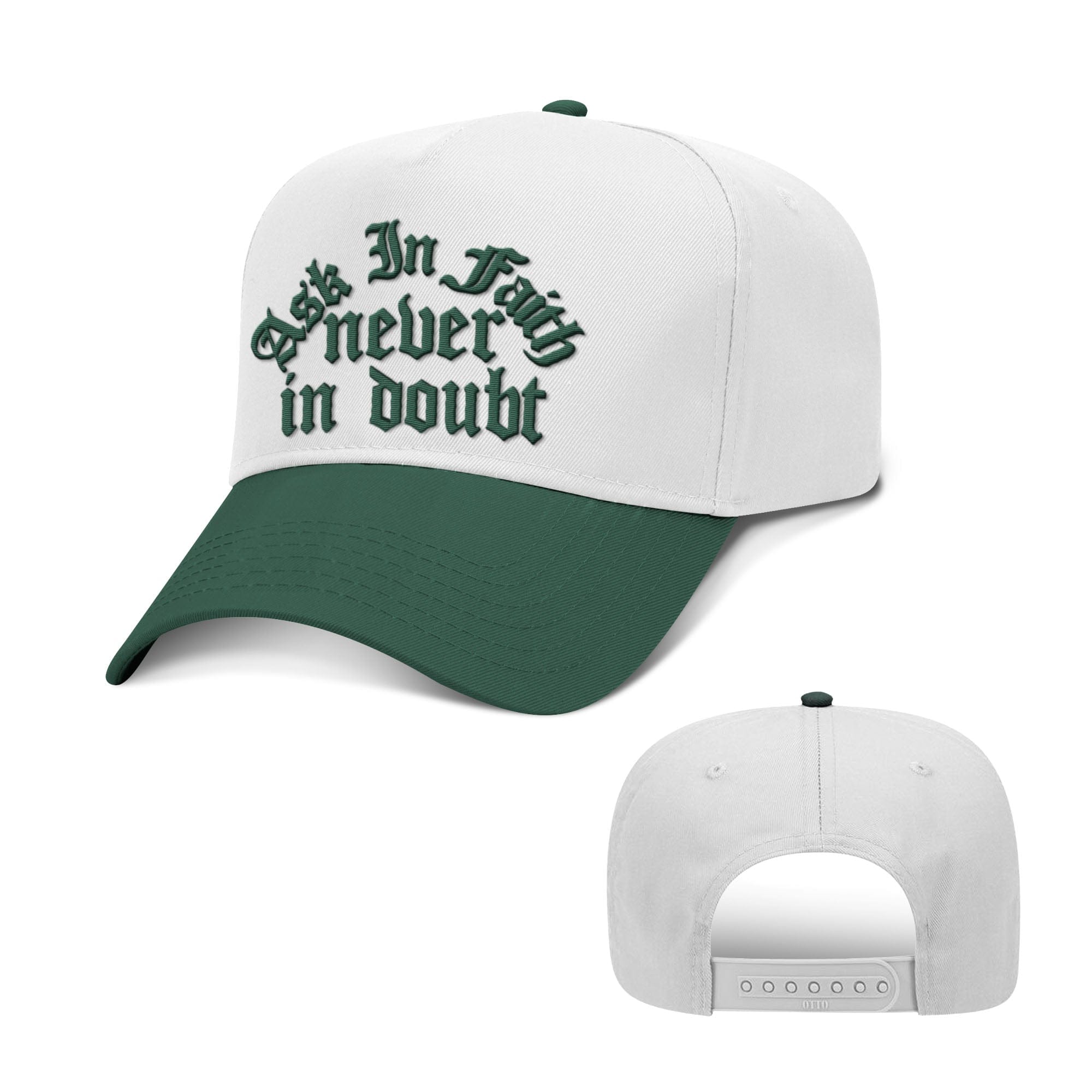 Our True God Hat Baseball / Dark Green and White / One Size Ask In Faith Never In Doubt Two Tone Hats