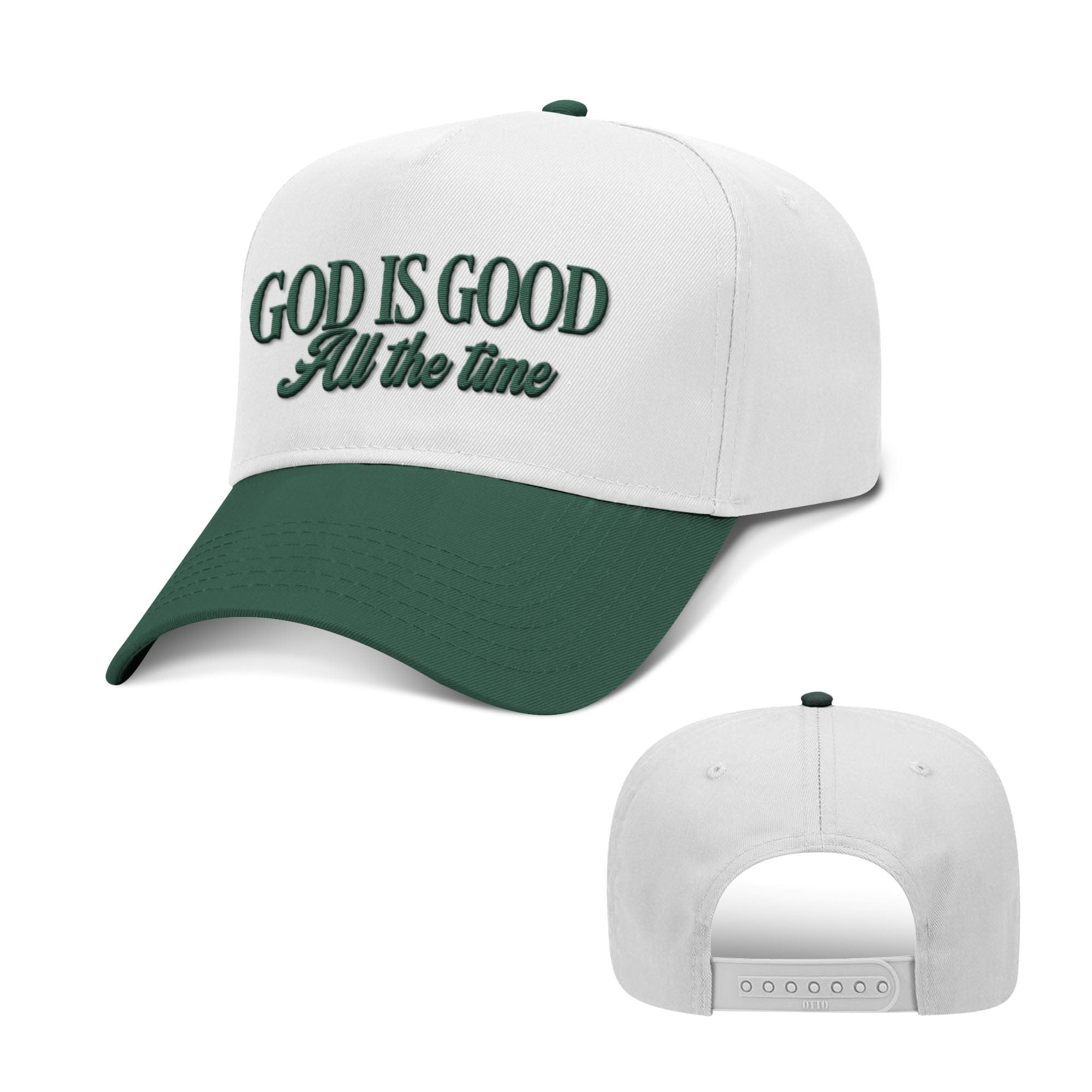 Our True God Hat Baseball / Dark Green and White / One Size God Is Good All The Time Two Tone Hats