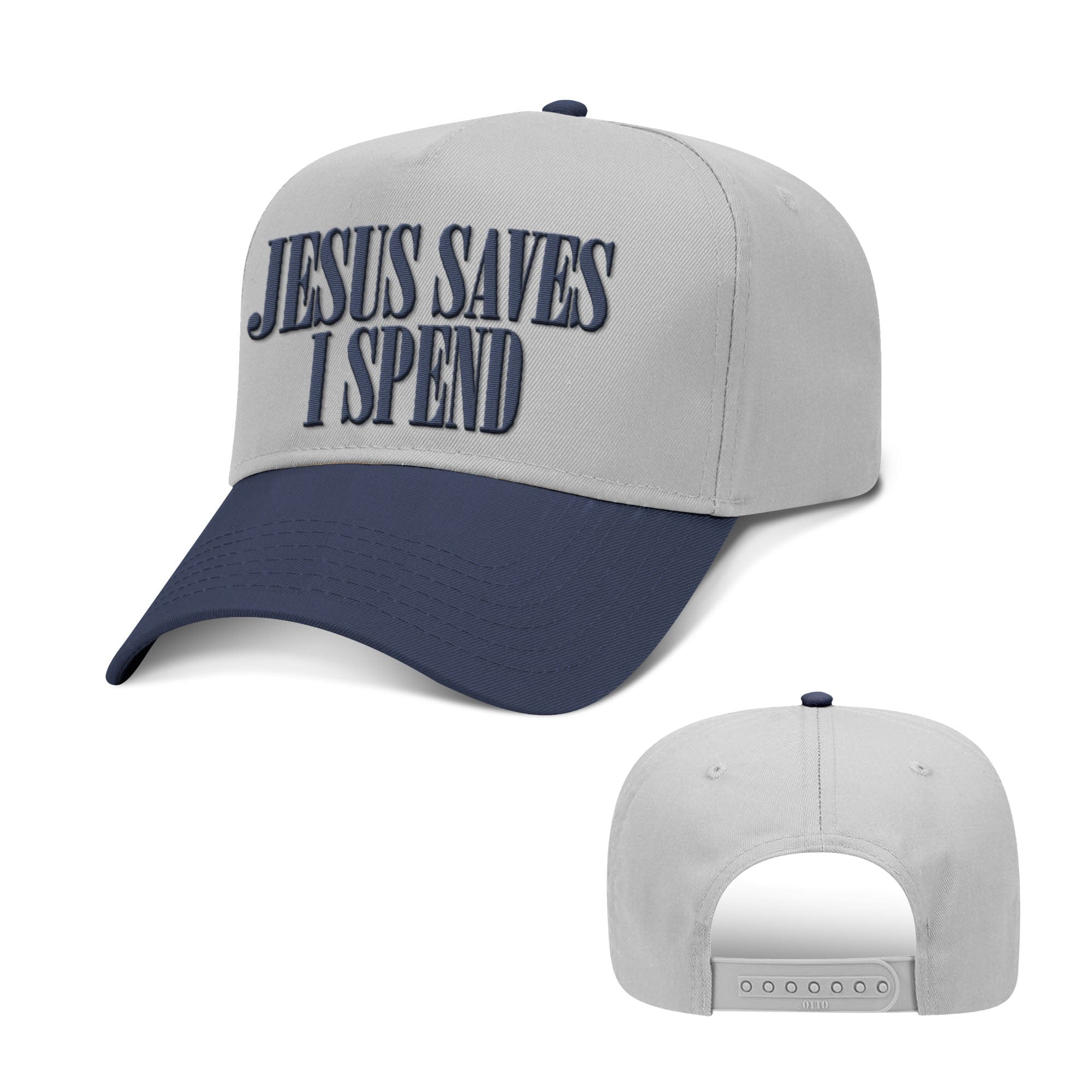 Our True God Hat Baseball / Navy and Grey / One Size Jesus Saves I Spend Two Tone Hats