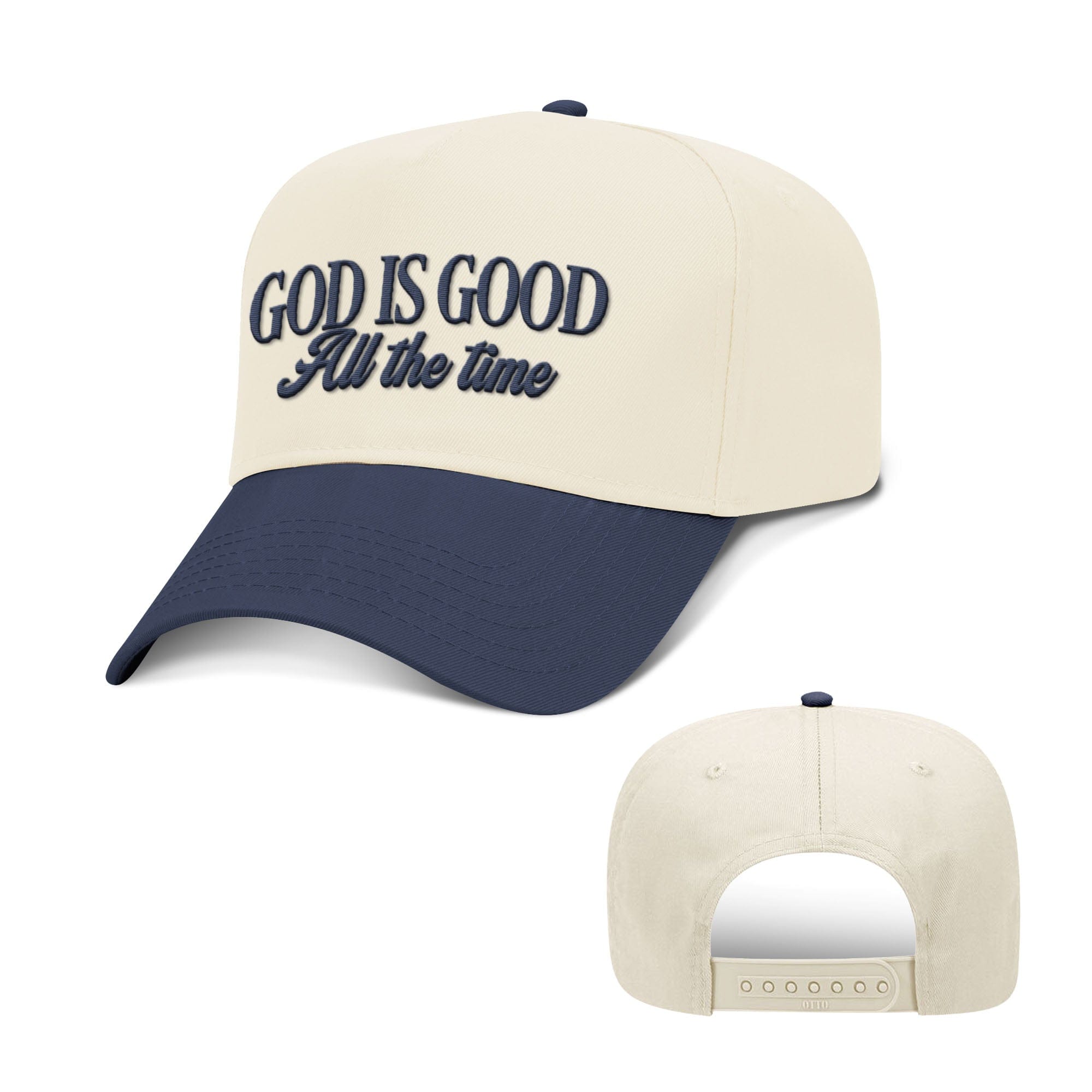 Our True God Hat Baseball / Navy and Natural / One Size God Is Good All The Time Two Tone Hats
