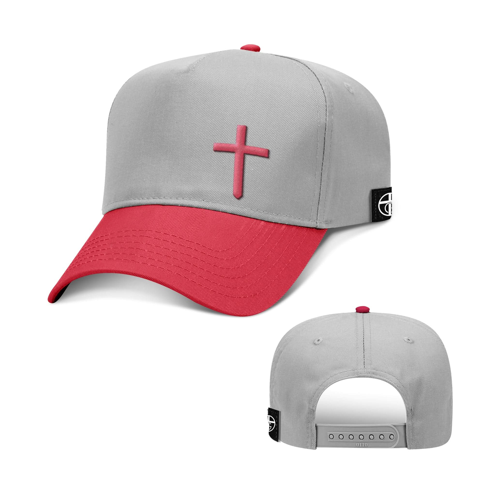 Our True God Hat Baseball / Red and Grey / One Size Cross Lower Left Two Tone Hats