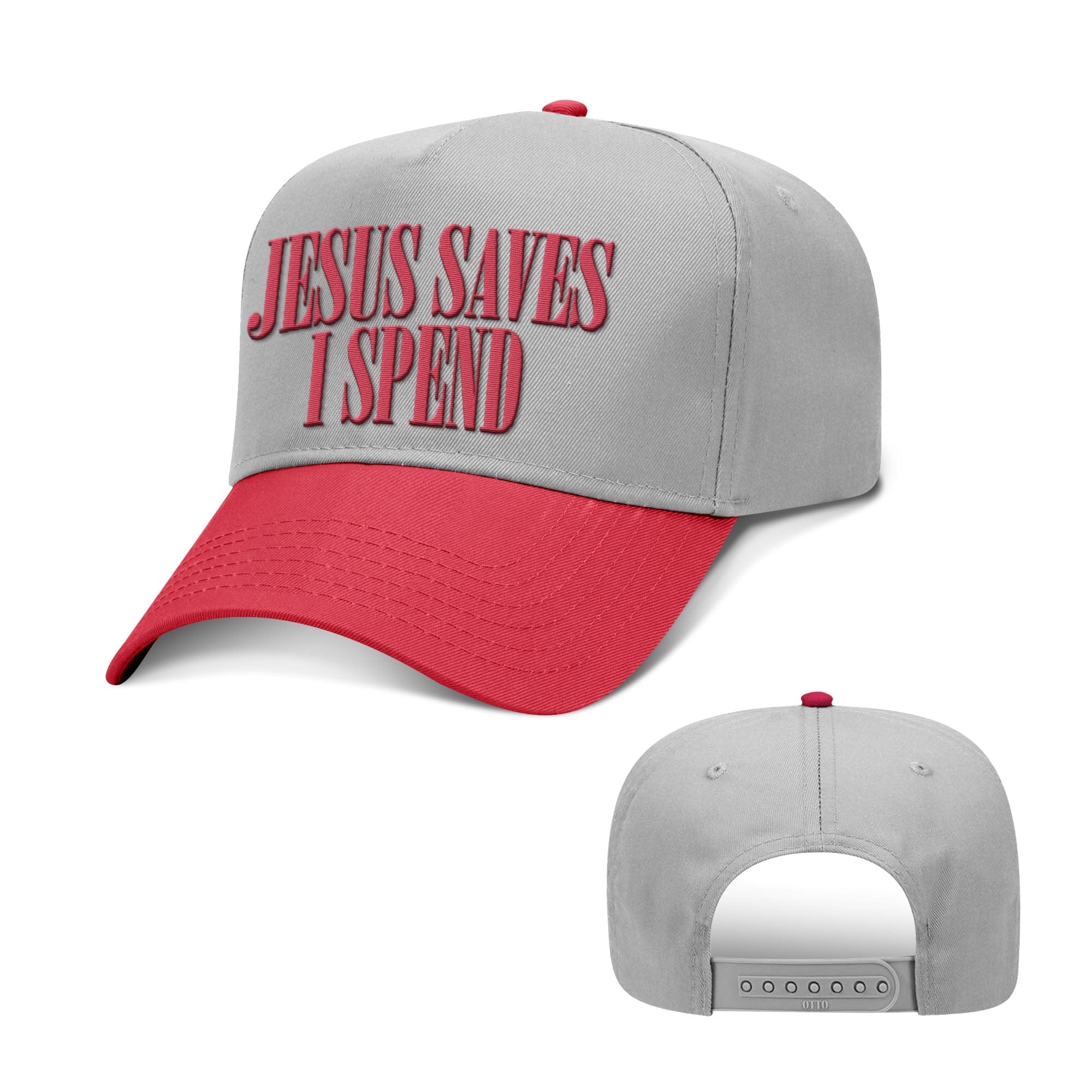 Our True God Hat Baseball / Red and Grey / One Size Jesus Saves I Spend Two Tone Hats