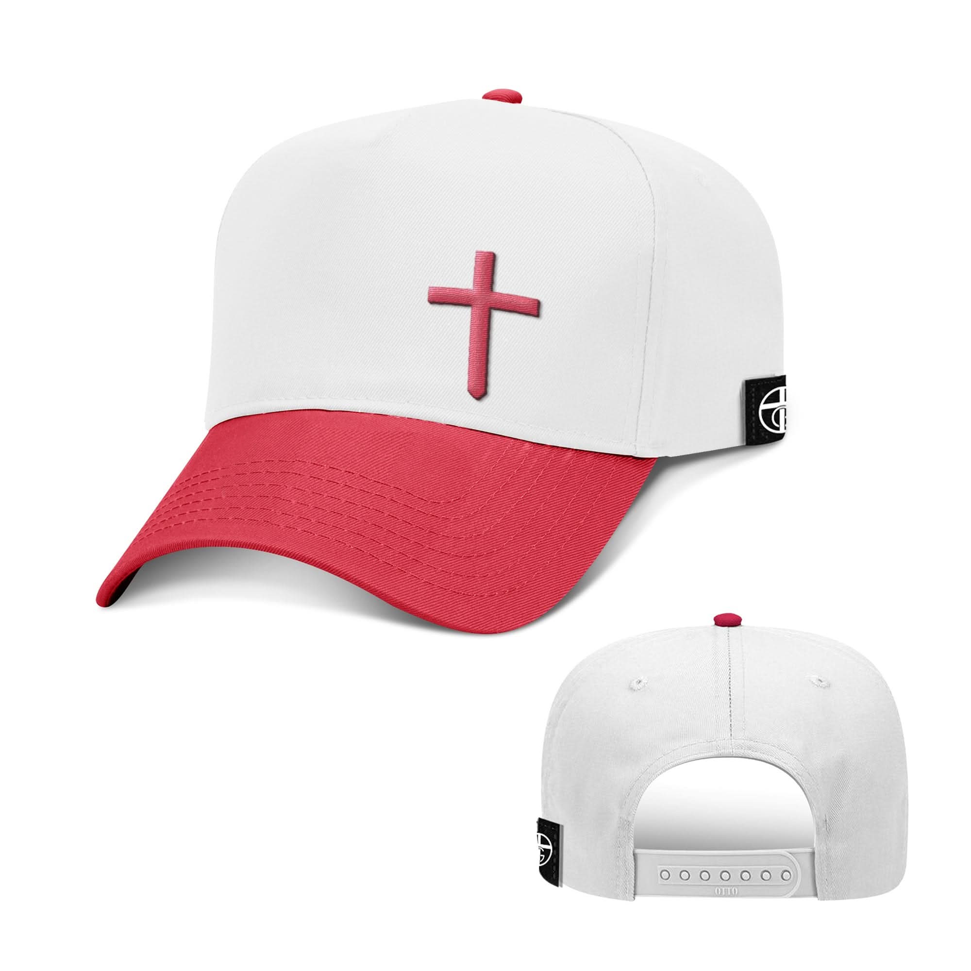Our True God Hat Baseball / Red and White / One Size Cross Lower Left Two Tone Hats