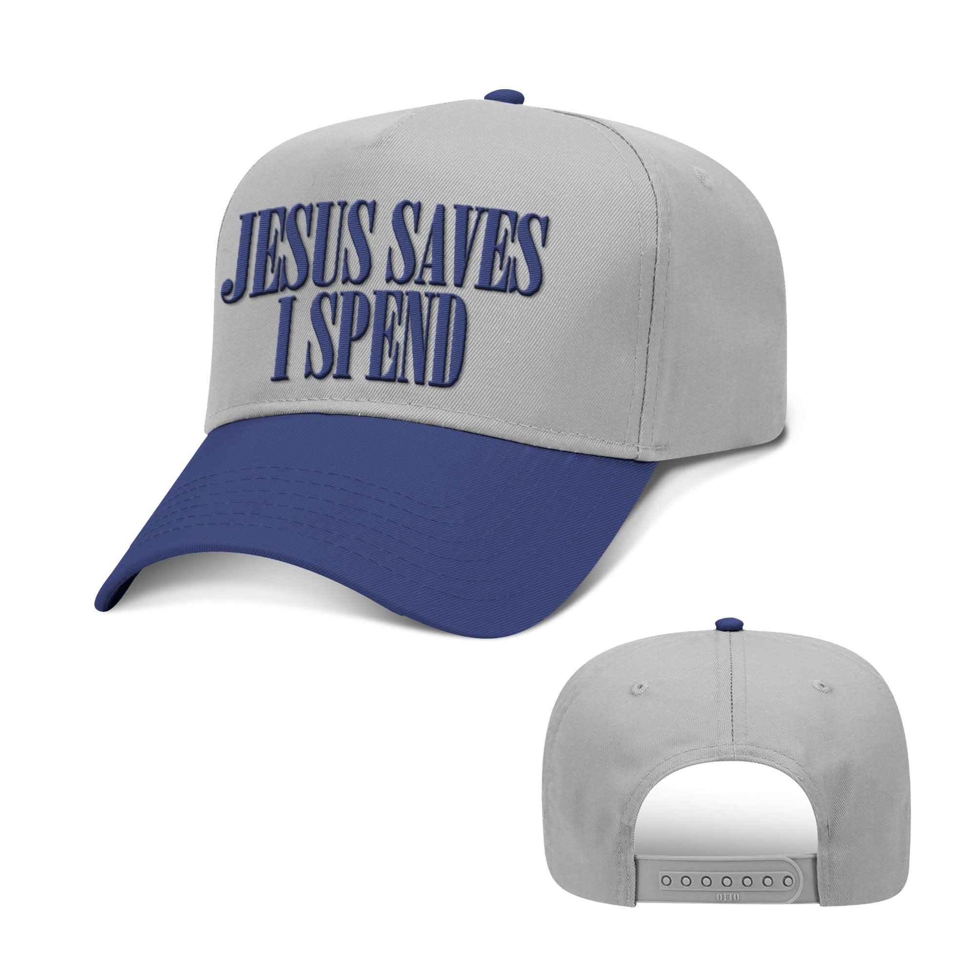 Our True God Hat Baseball / Royal Blue and Grey / One Size Jesus Saves I Spend Two Tone Hats