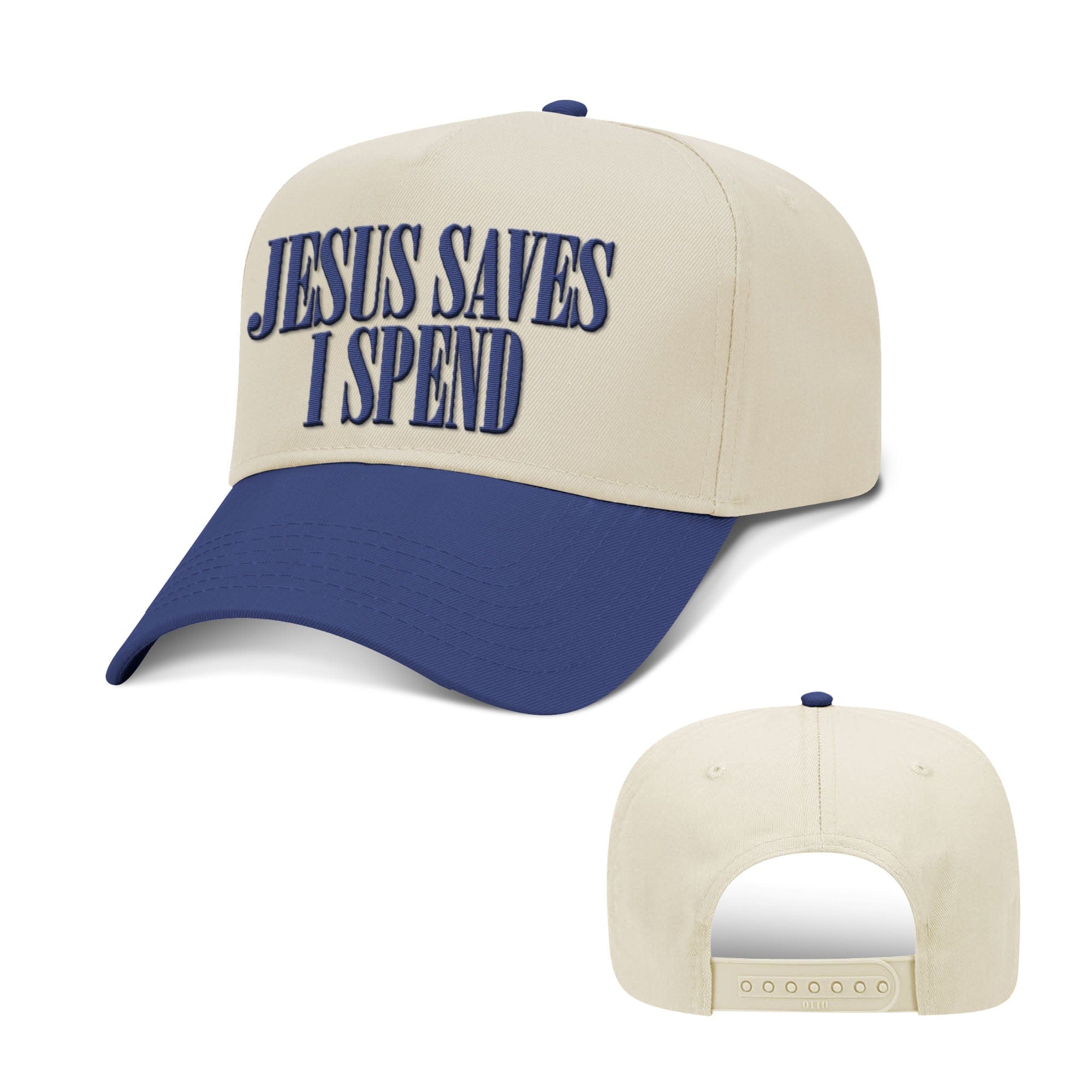 Our True God Hat Baseball / Royal Blue and Natural / One Size Jesus Saves I Spend Two Tone Hats