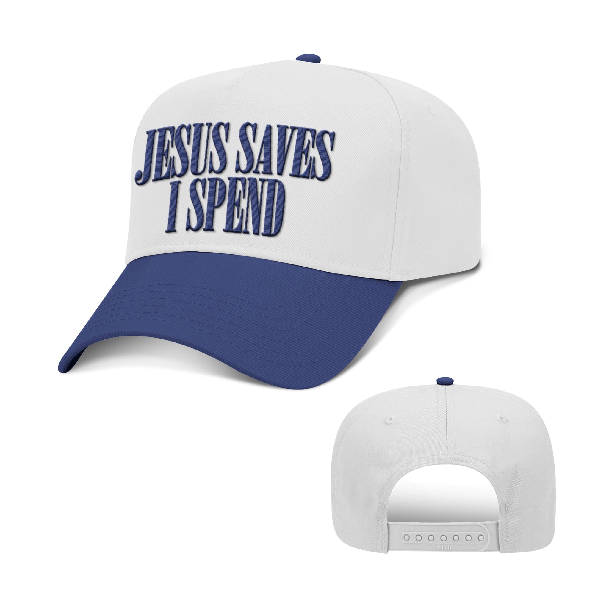 Our True God Hat Baseball / Royal Blue and White / One Size Jesus Saves I Spend Two Tone Hats