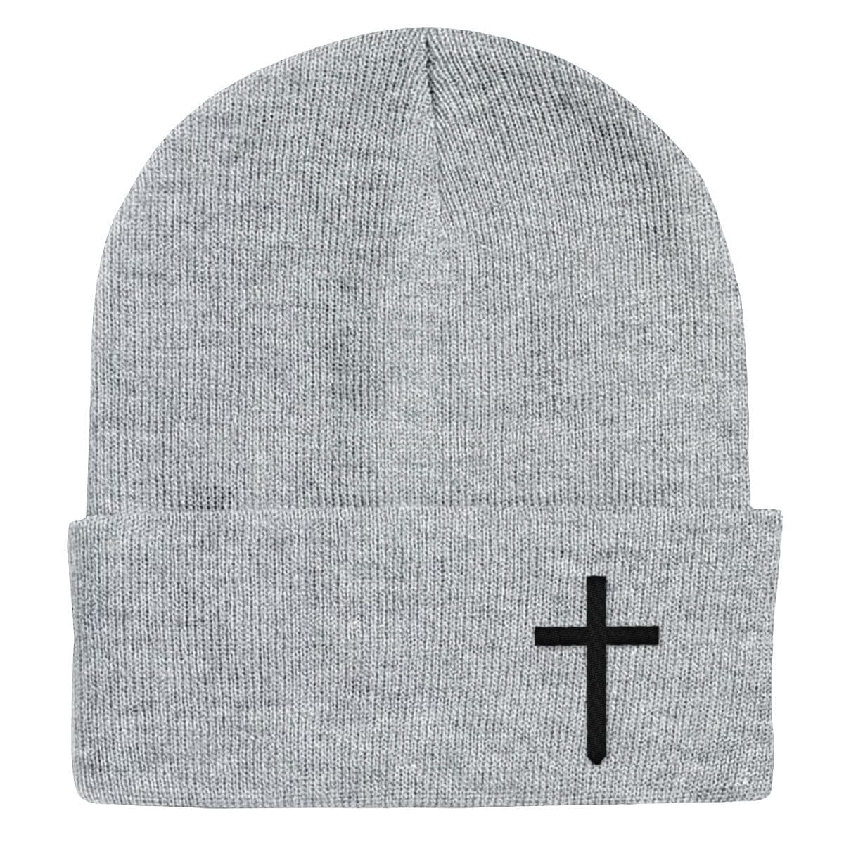 Our True God Hat Beanies Cuffed / Heather Grey / One Size Cross Lower Left Beanies