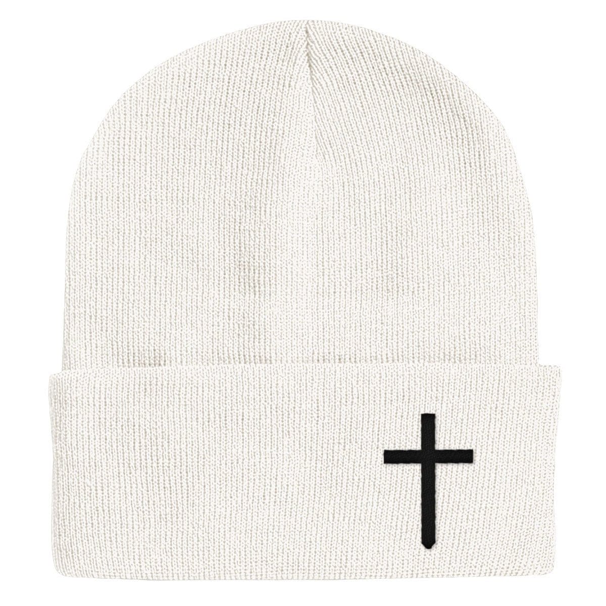 Our True God Hat Beanies Cuffed / White / One Size Cross Lower Left Beanies
