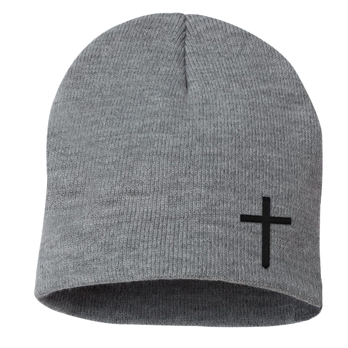Our True God Hat Beanies Uncuffed / Heather Grey / One Size Cross Lower Left Beanies