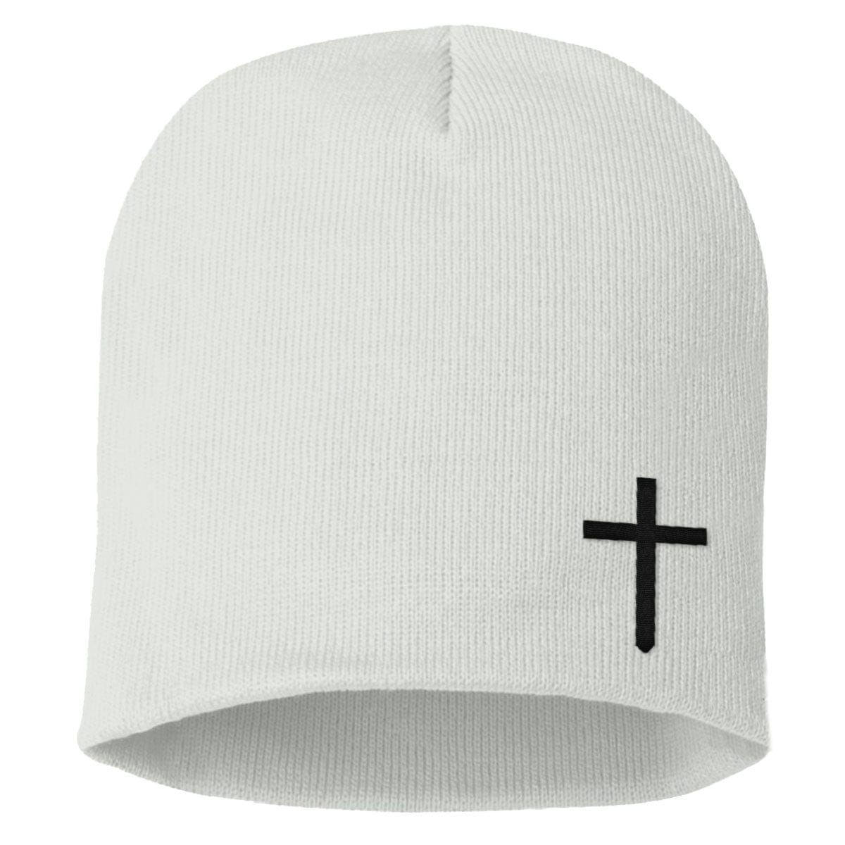 Our True God Hat Beanies Uncuffed / White / One Size Cross Lower Left Beanies
