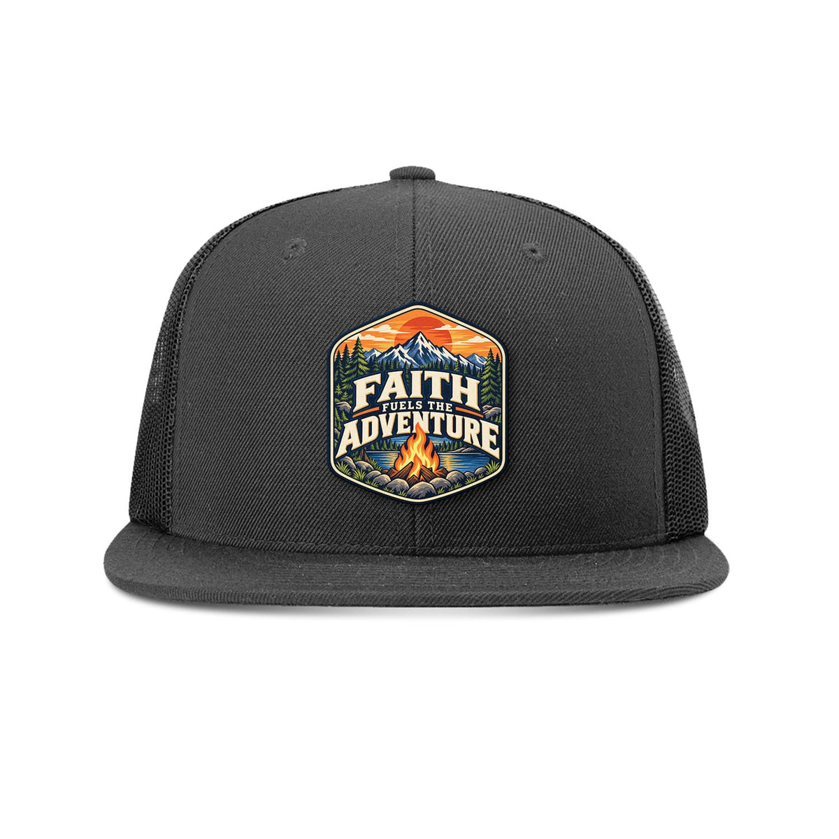 Our True God Hat Black Faith Fuels the Adventure Trucker Hat