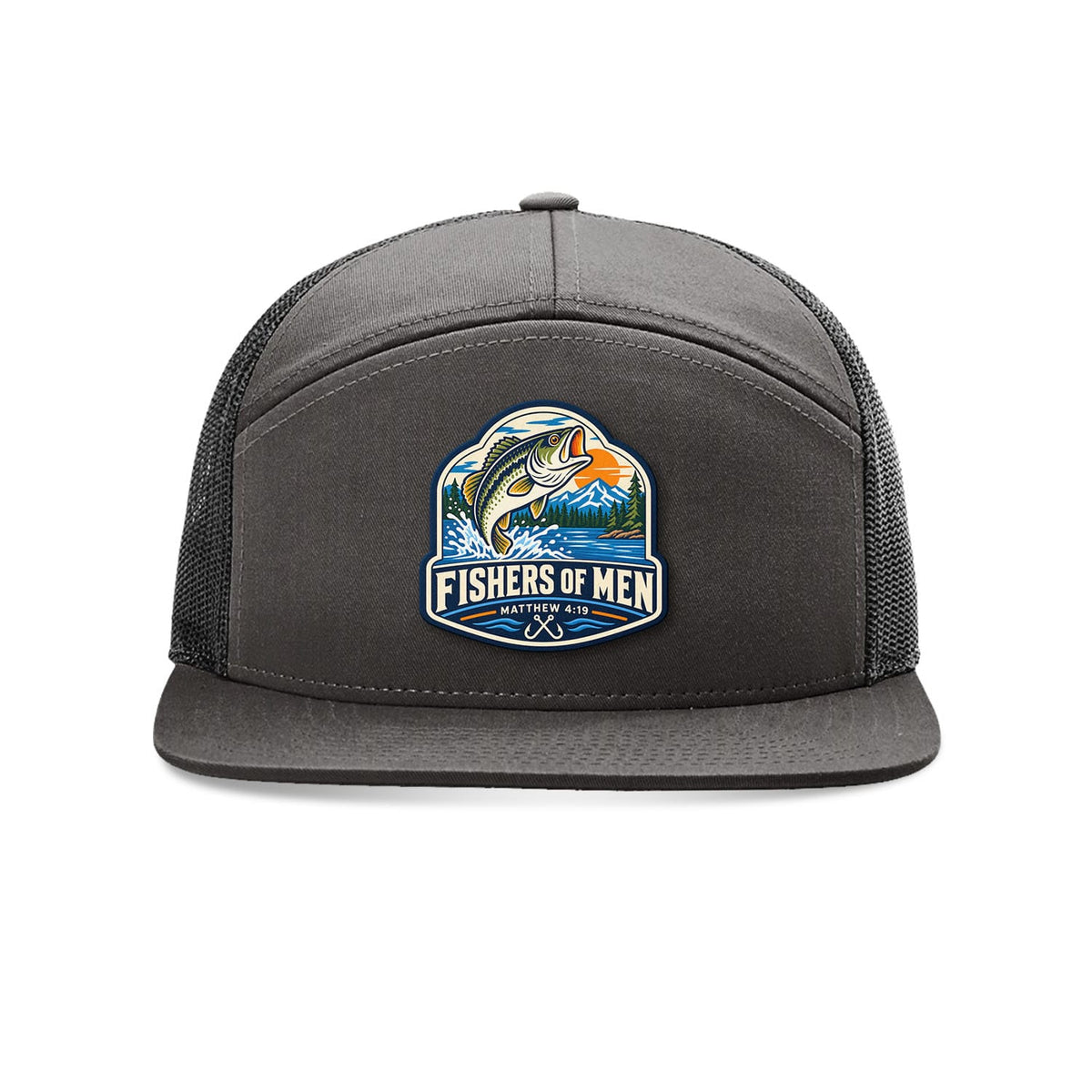 Our True God Hat Charcoal and Black Fishers of Men Trucker Hat