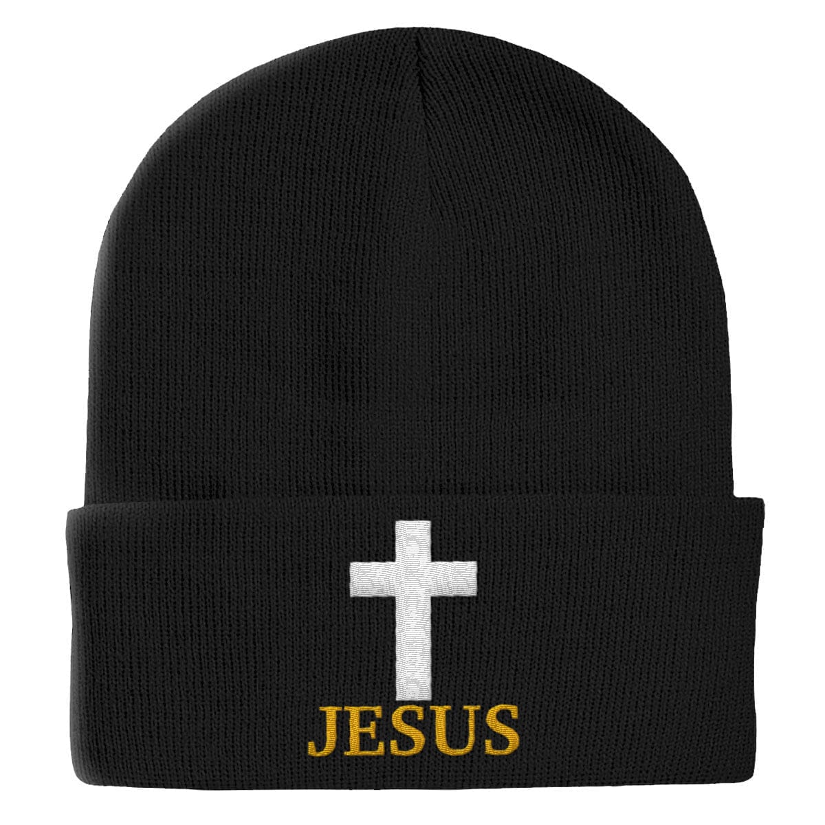 Our True God Hat Cuffed Beanies / Black / One Size Jesus Cross Beanies